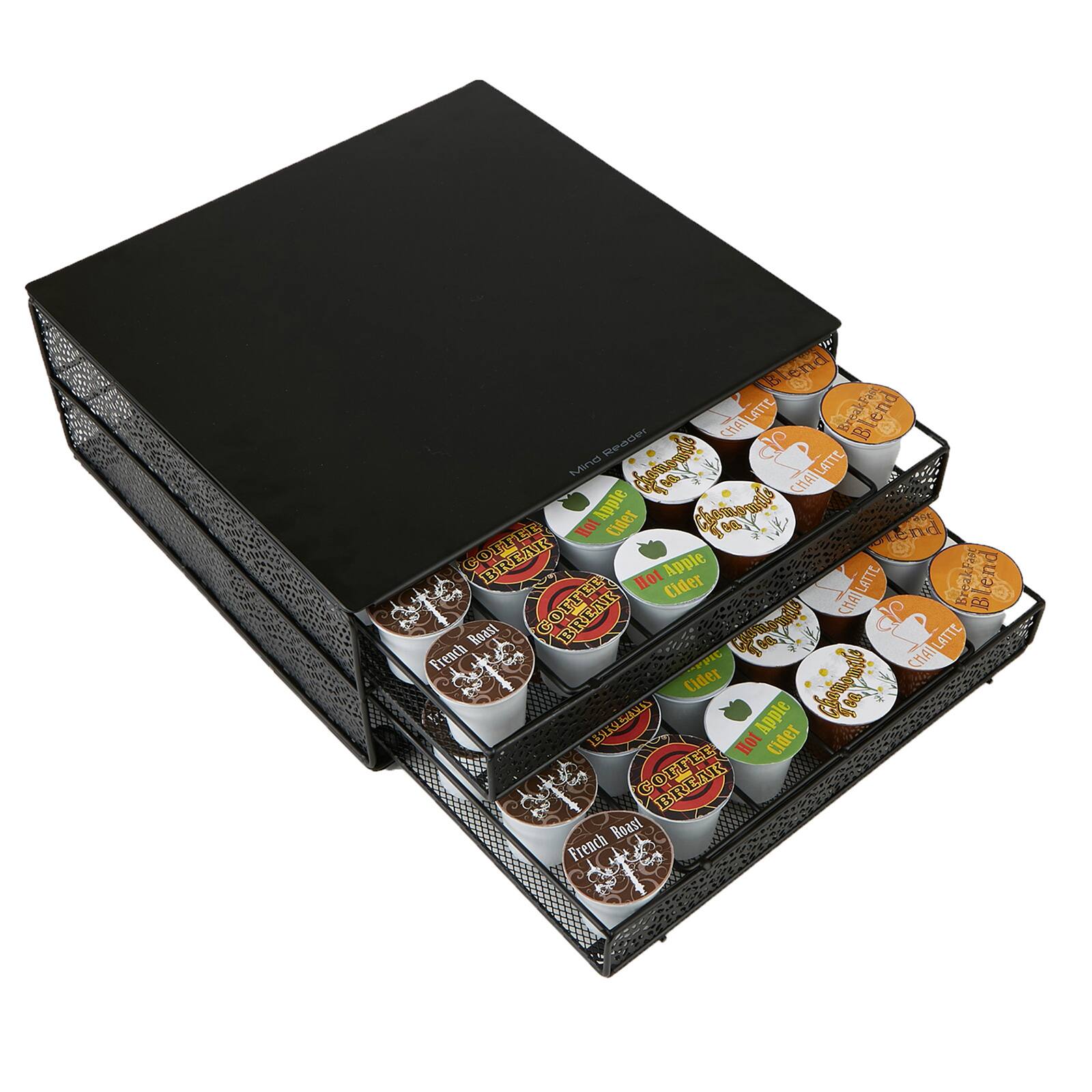 Mind Reader Flower Pattern Black 72 Capacity Double Coffee Pod Metal Mesh Storage Tray