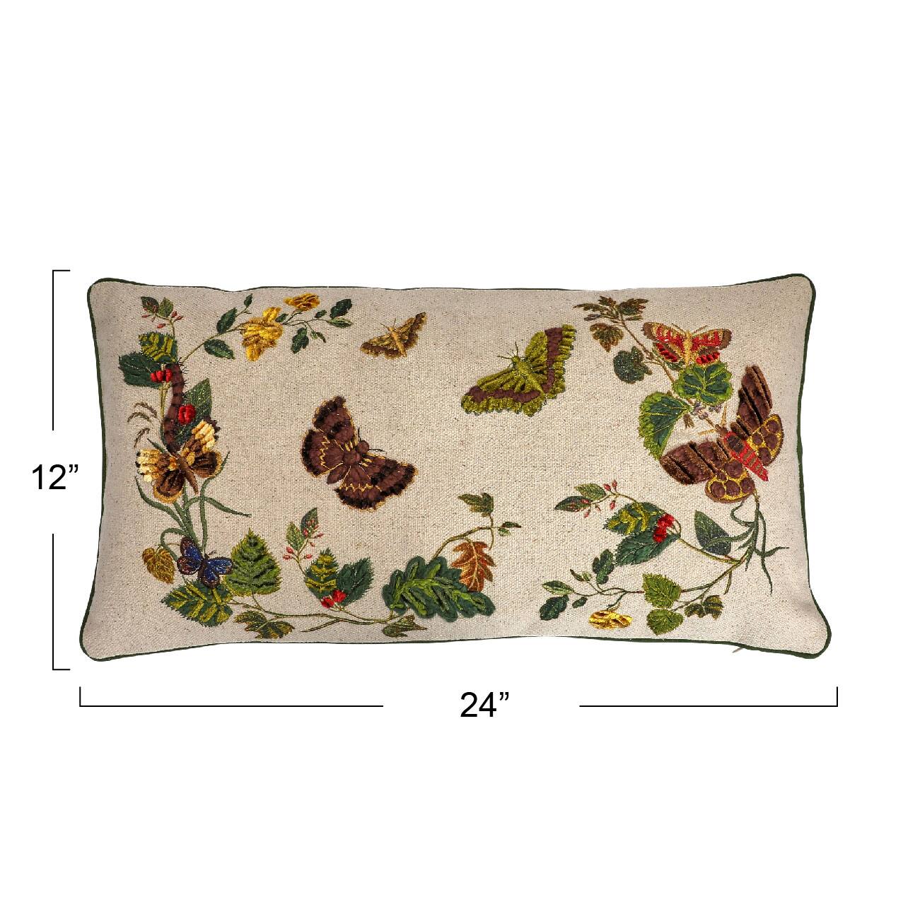 Hello Honey&#xAE; Multicolor Embroidered Butterflies &#x26; Flowers Lumbar Pillow