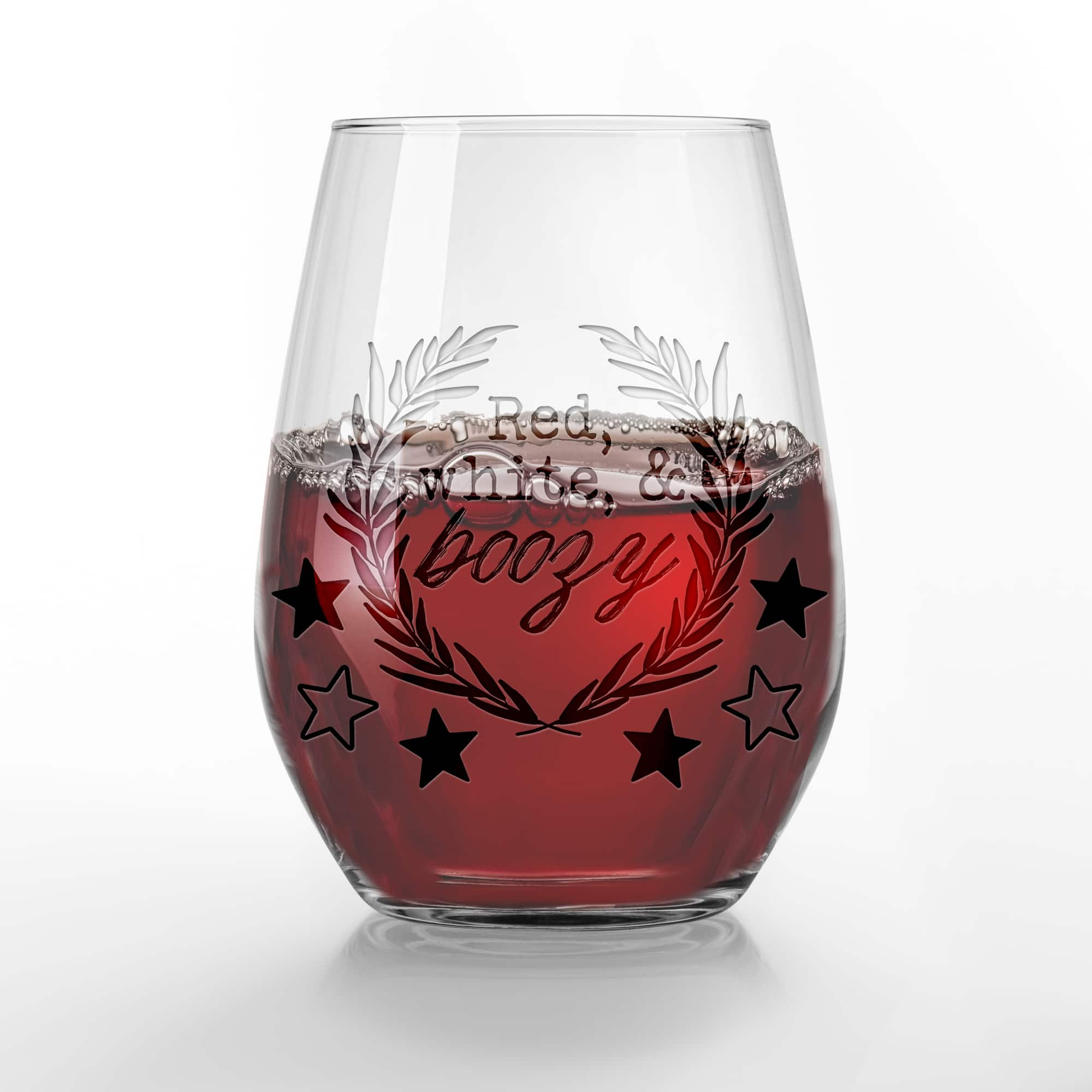 15oz. Red, White, &#x26; Boozy Engraved Wine Glass