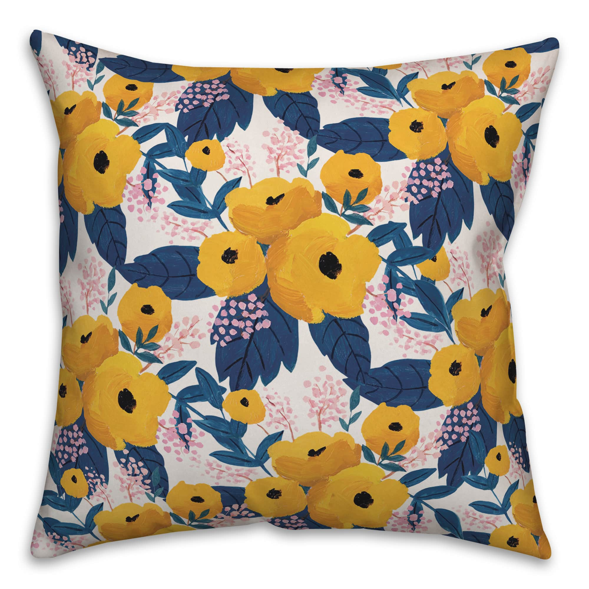 Yellow Floral Pattern Throw Pillow