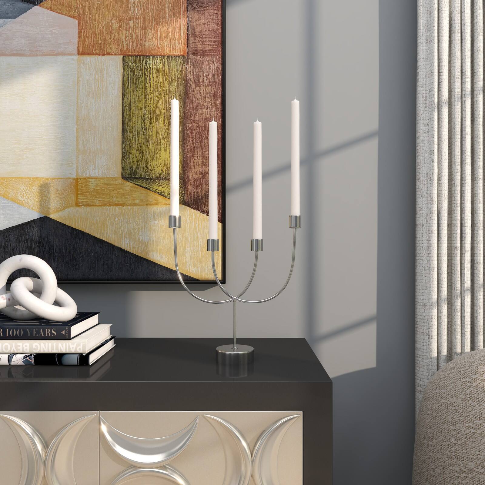 13" Silver Stainless Steel Overlapping U-Shaped Candelabra