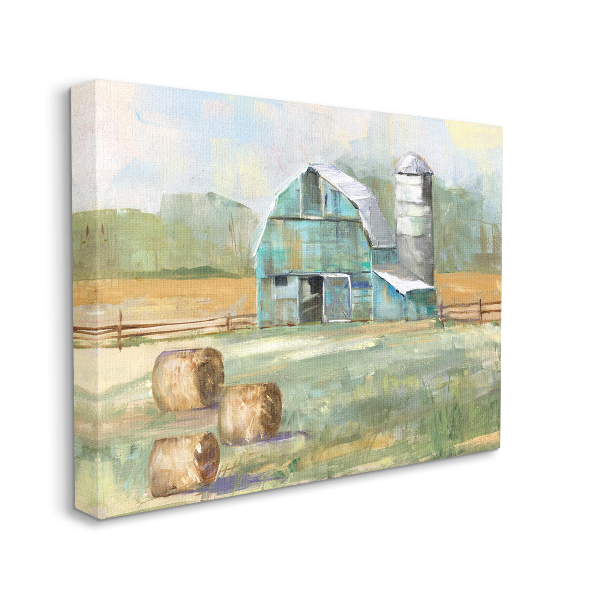 Stupell Industries Contemporary Blue Farm Barn Hay Bails Empty Field Canvas Wall Art
