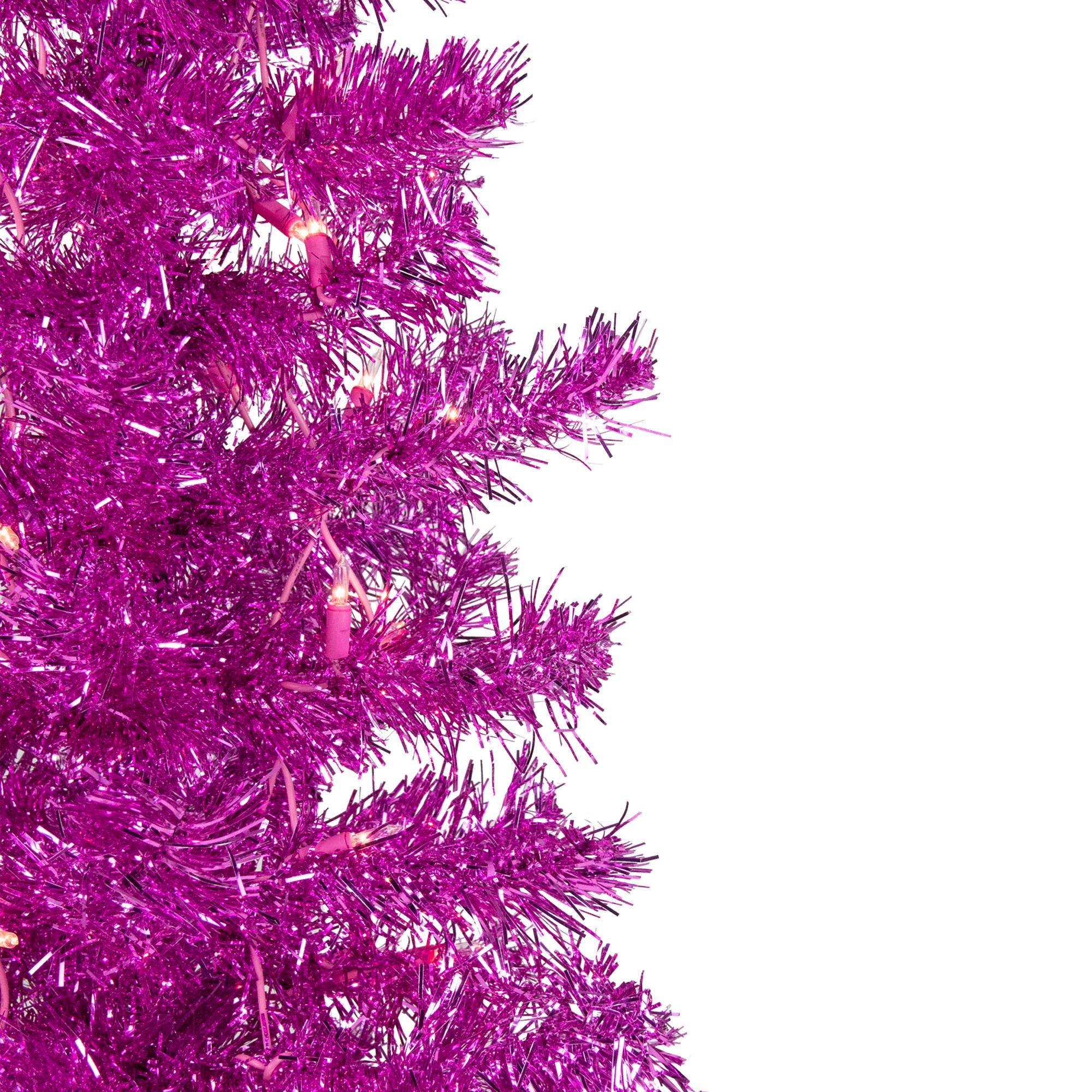 6ft. Pre-Lit Pink Tinsel Artificial Christmas Tree, Clear Lights
