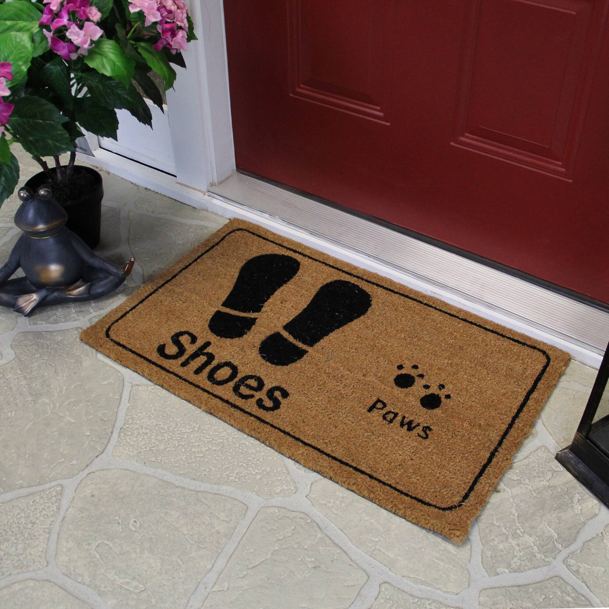 Beige & Black Shoe Prints & Paw Print Doormat