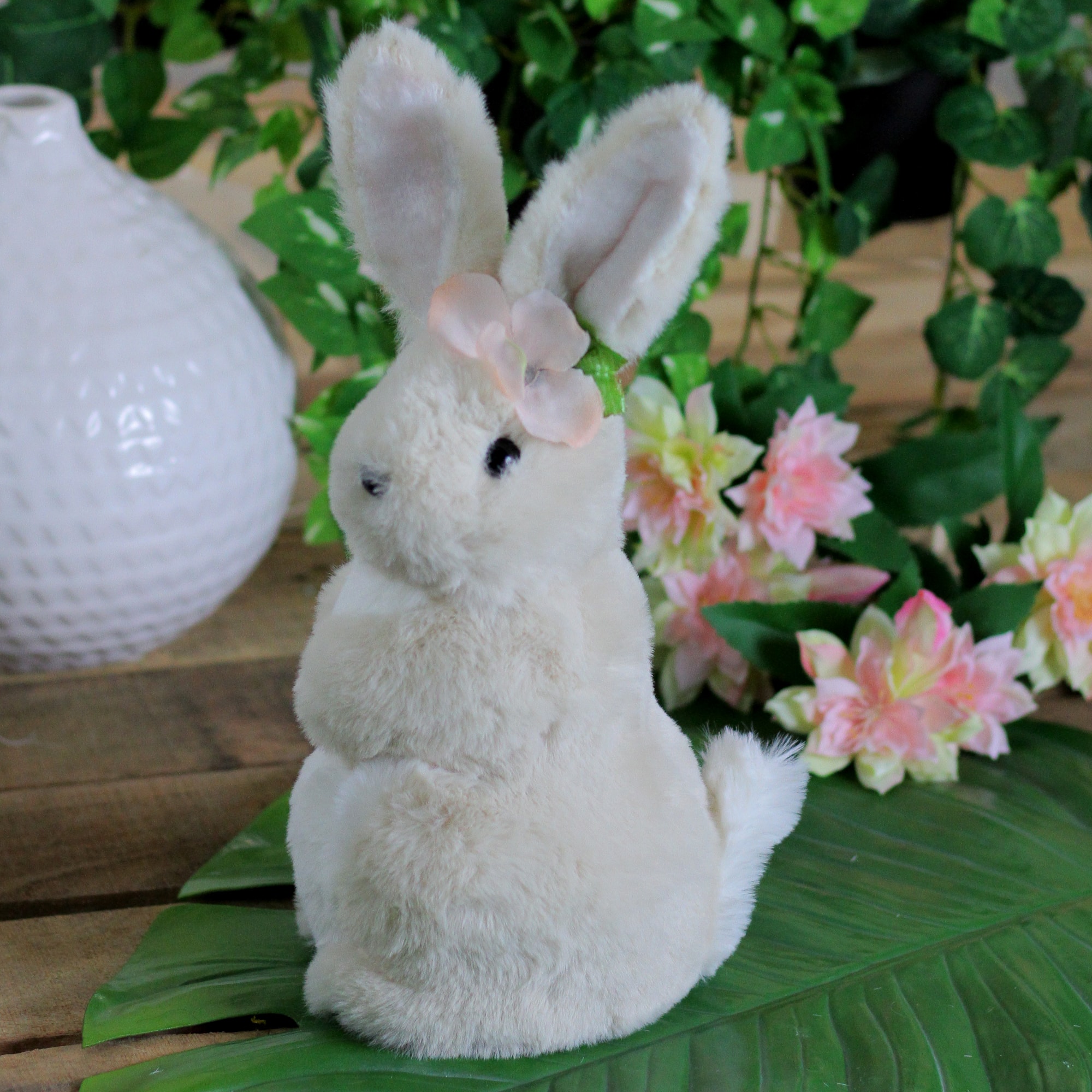 11&#x22; Beige Plush Standing Easter Bunny Rabbit Girl Figure