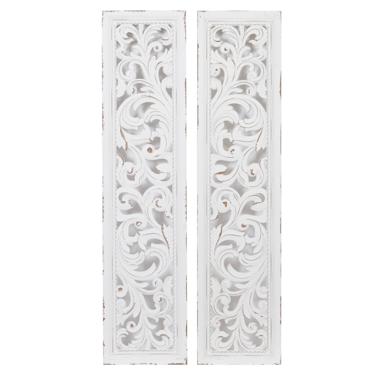 50&#x22; White Wood Traditional Abstract Wall Decor, 2ct.