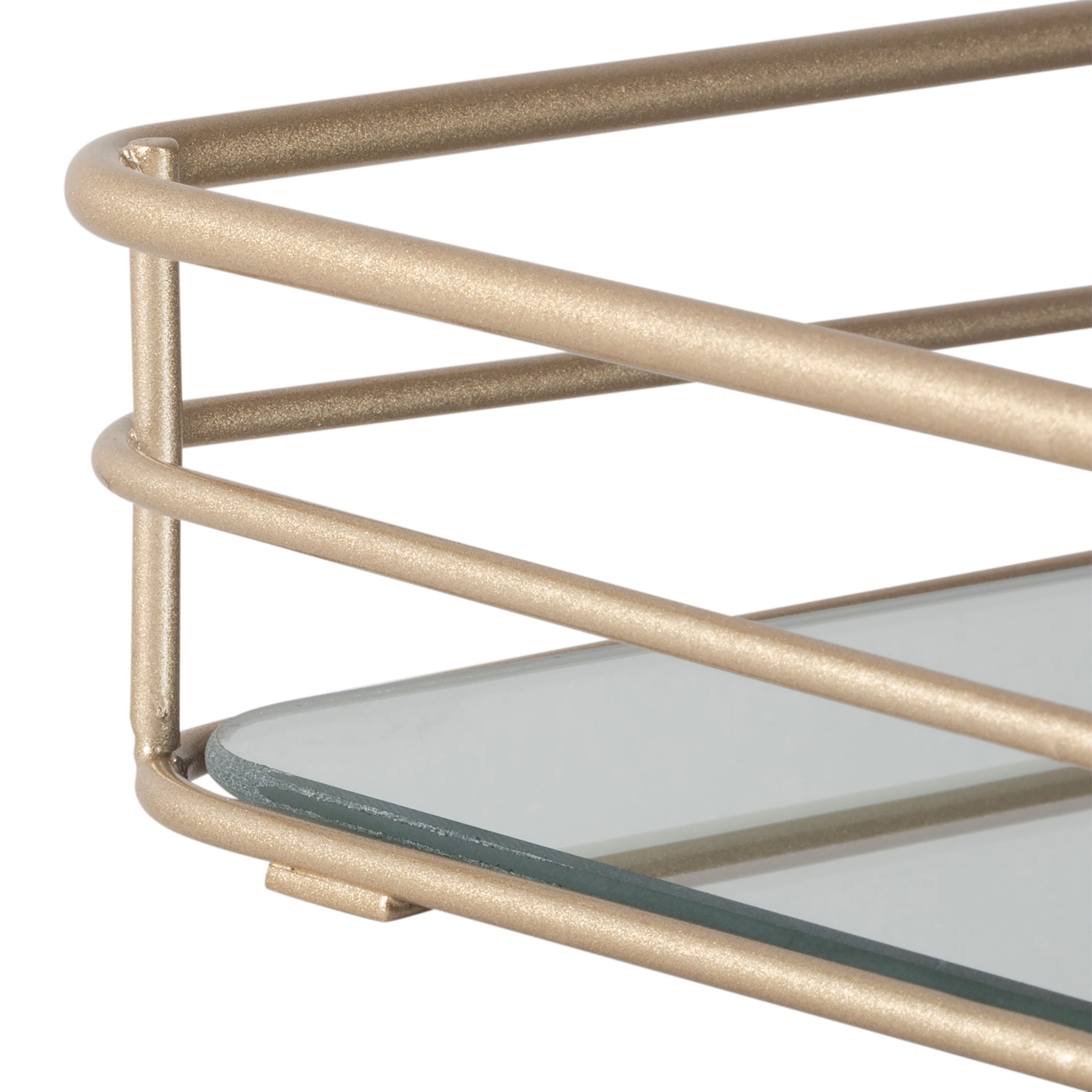 Elle D&#xE9;cor Satin Gold Mirrored Bottom Vanity Tray in Satin Gold