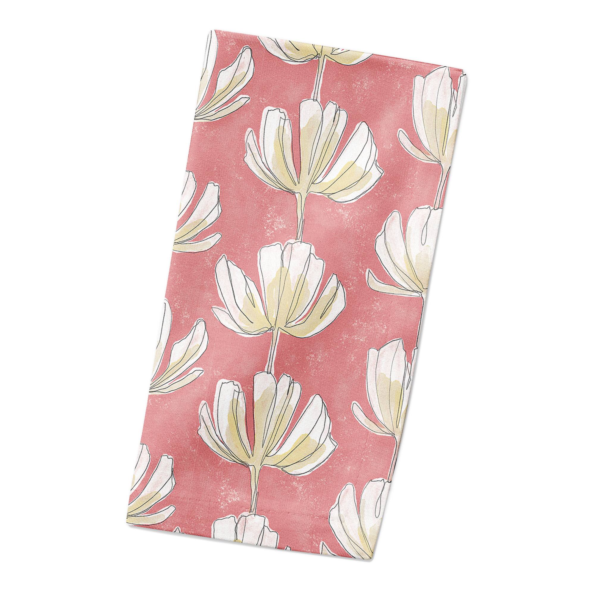 Pink Floral Pattern 10&#x22; x 10&#x22; Cotton Twill Napkin
