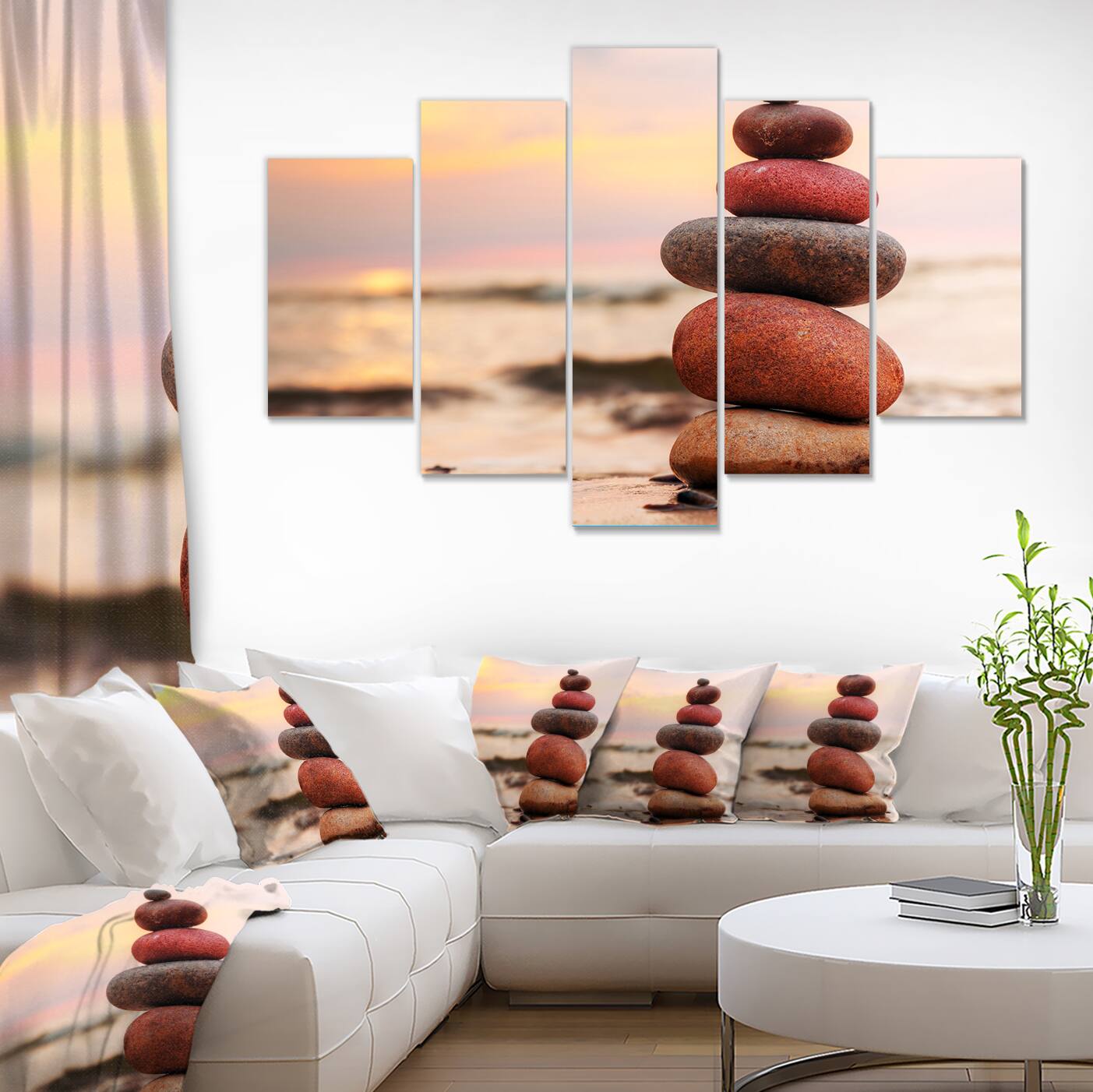 Designart - Stones Pyramid on Sand Symbolizing Zen