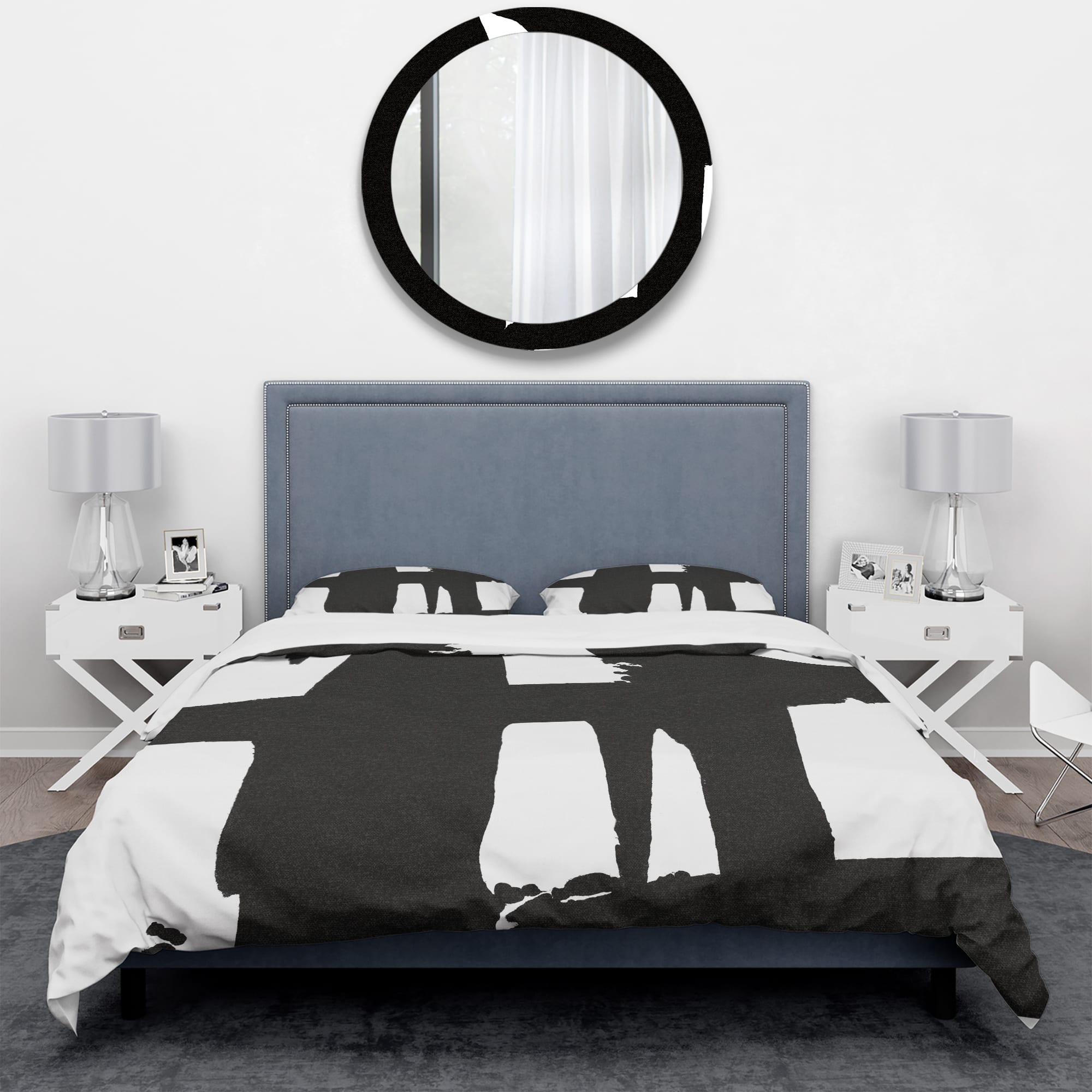 Designart &#x27;Black &#x26; White Crossing Paths II&#x27; Geometric Bedding Set - Duvet Cover &#x26; Shams