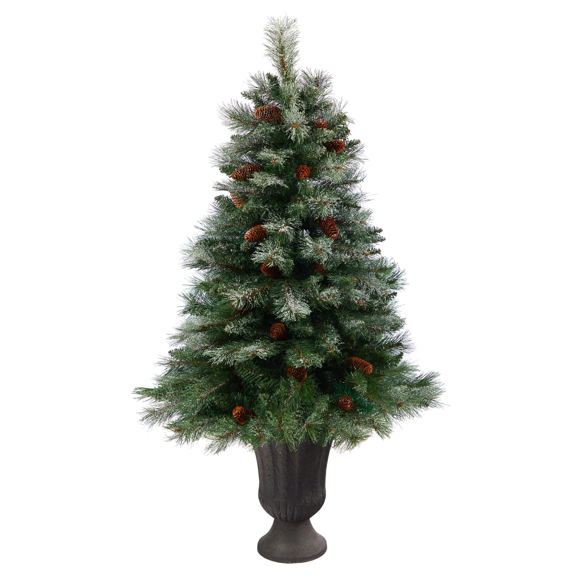 50" Unlit Snowed French Alps Mountain Pine Artificial Christmas Tree In Charcoal Planter