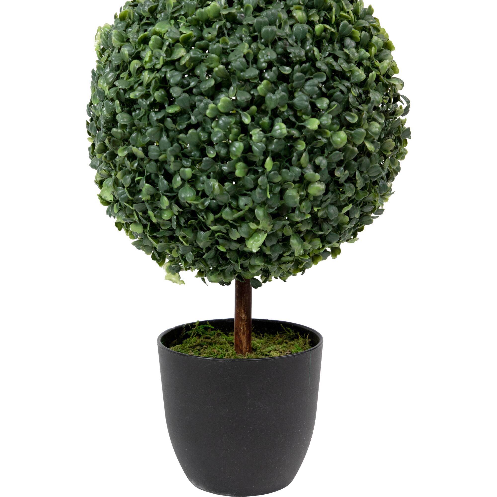 38" Unlit Artificial Two-Tone Boxwood Triple Ball Topiary Tree with Round Pot