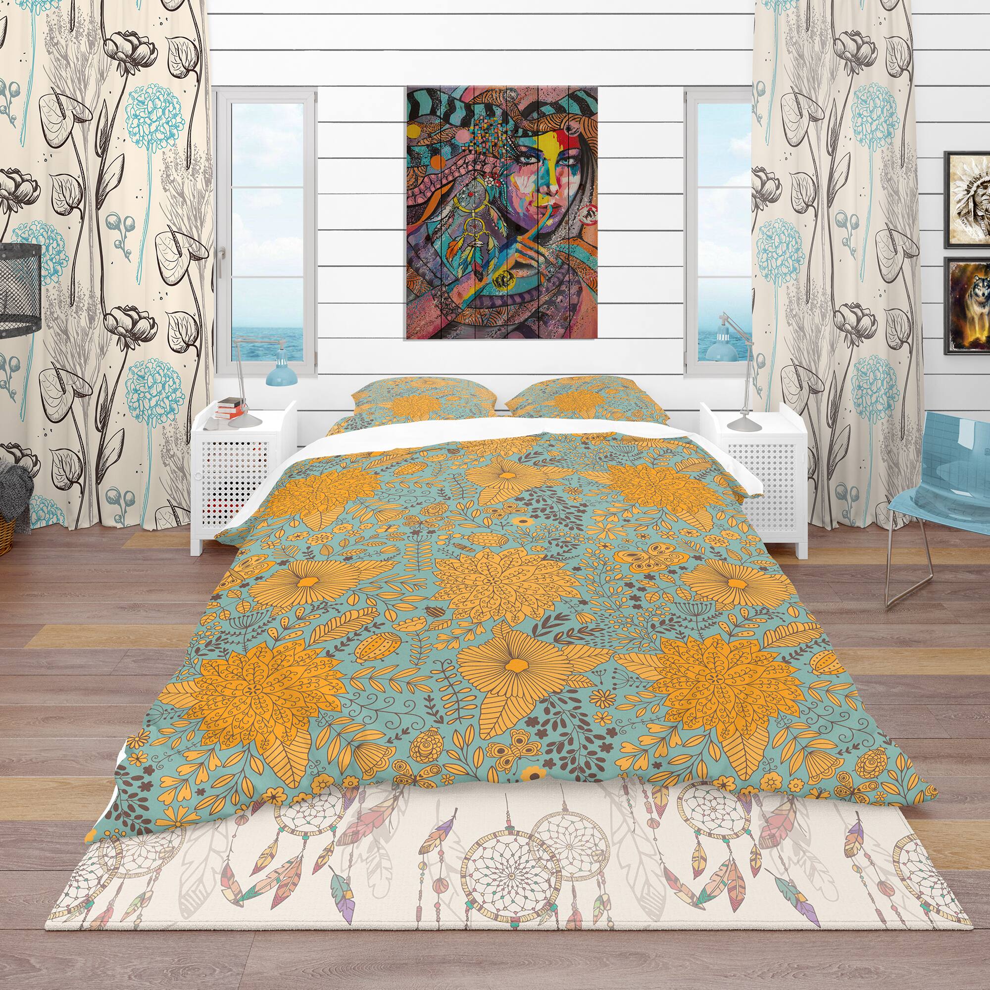 Designart &#x27;Flower Pattern Botanic Texture&#x27; Bohemian &#x26; Eclectic Bedding Set - Duvet Cover &#x26; Shams