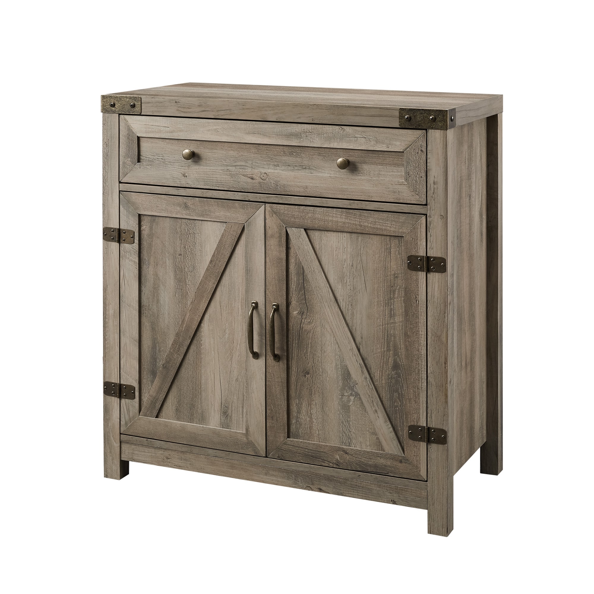 Walker Edison Gray Wash Farmhouse Barn Door Accent Cabinet