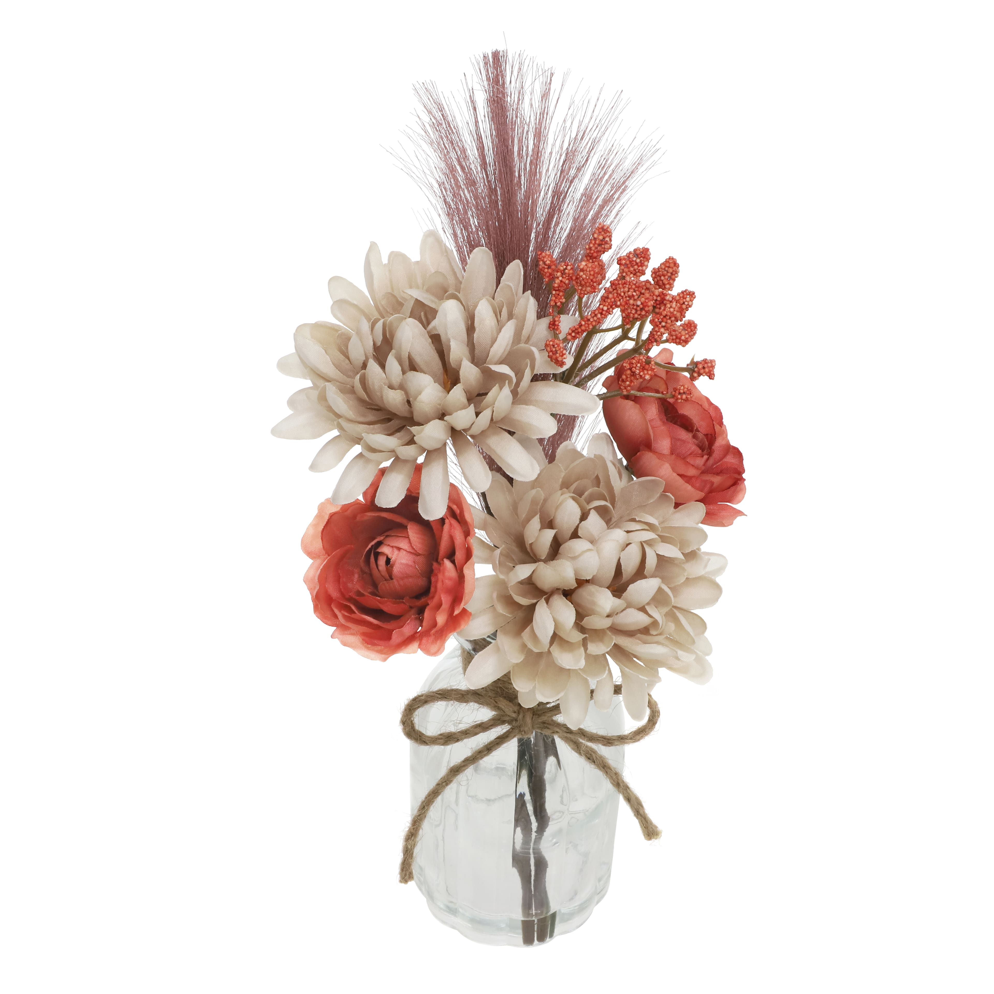 11.5&#x22; Pink &#x26; Cream Mum &#x26; Pampas in Glass Container by Ashland&#xAE; 