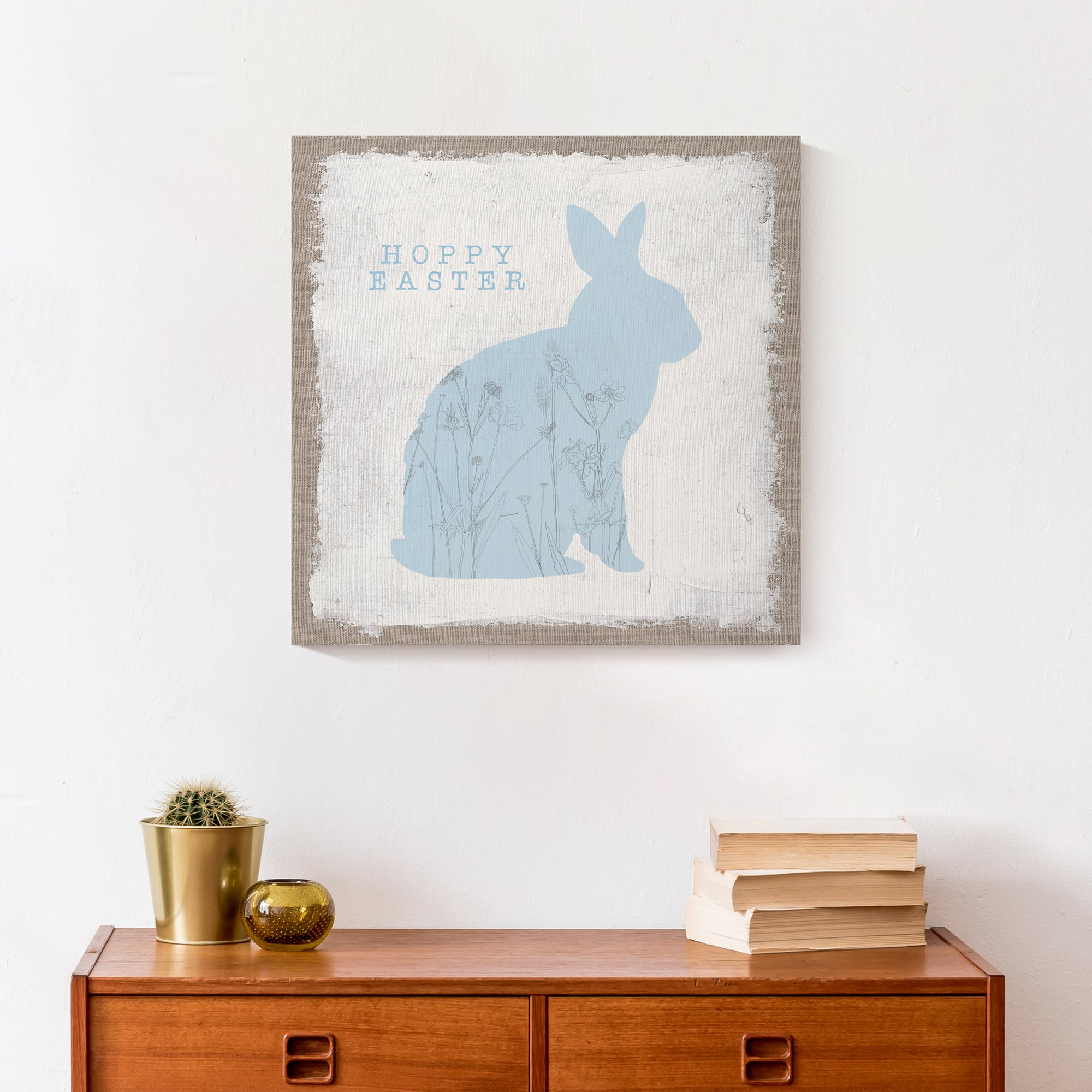 Hoppy Easter Bunny Silhouette 16" x 16" Canvas Wall Art