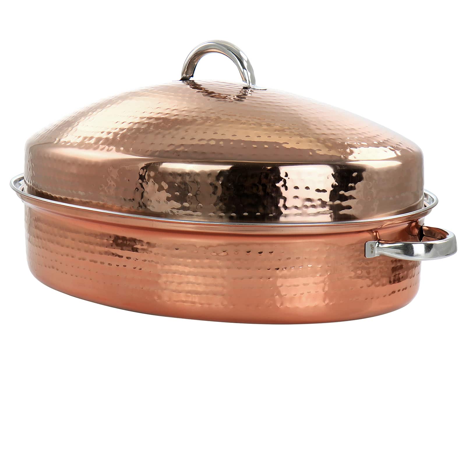 Gibson Home&#xAE; Radiance 17.5&#x27;&#x27; Stainless Steel Copper Plated Oval Roaster with Lid and Roasting Rack