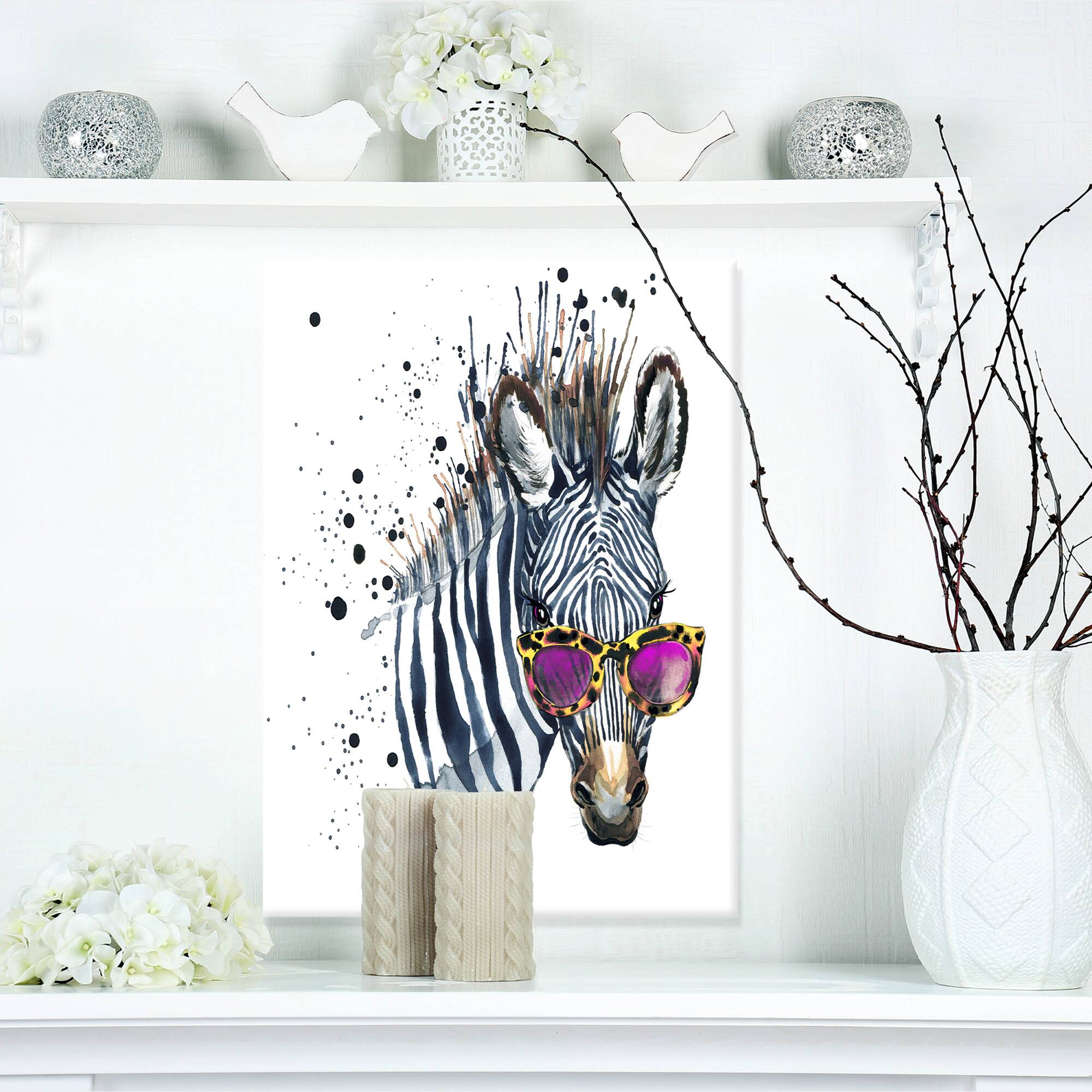 Designart - Funny Zebra Watercolor - Animal Canvas Art Print