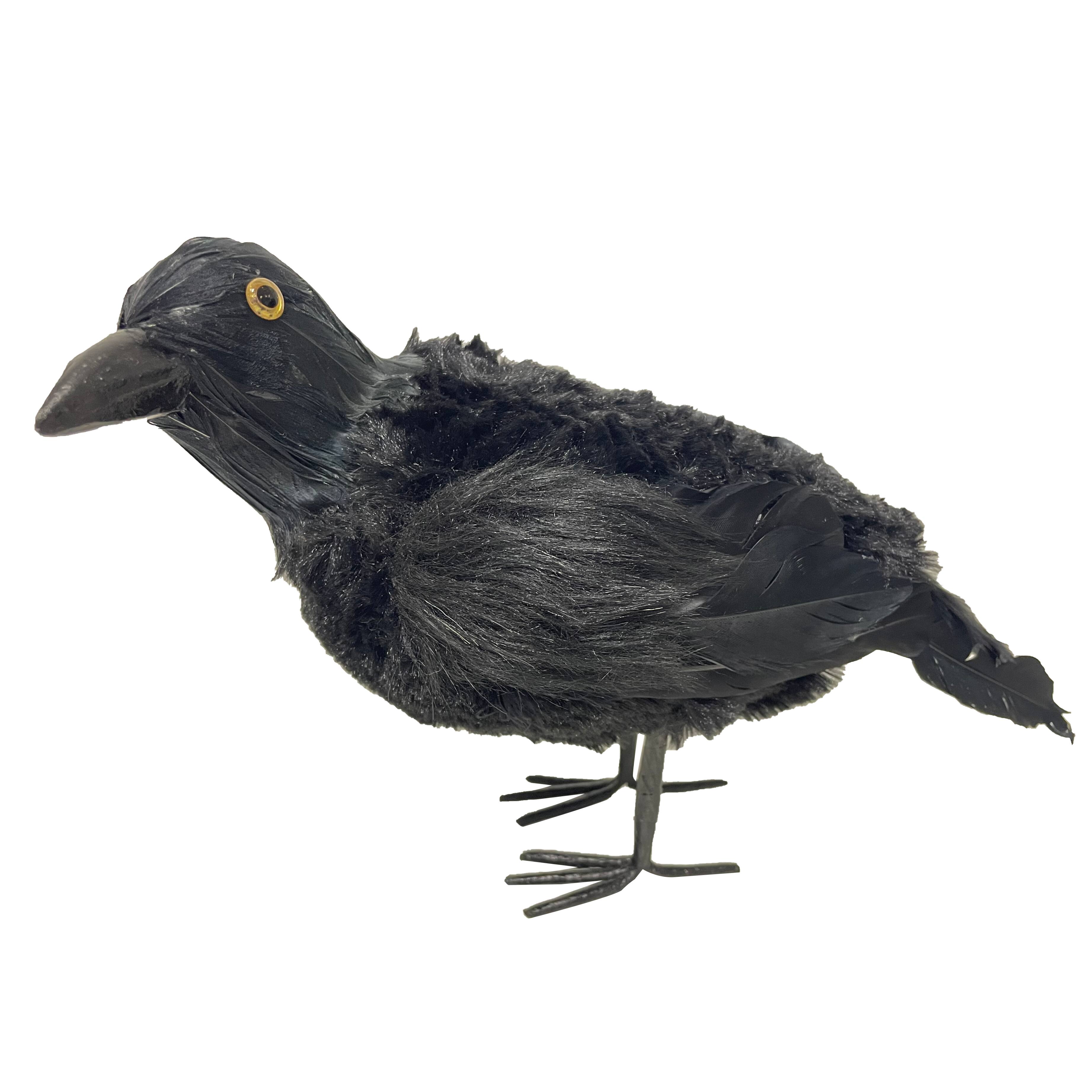 Flocked 10" Long Feather Standing Crow 