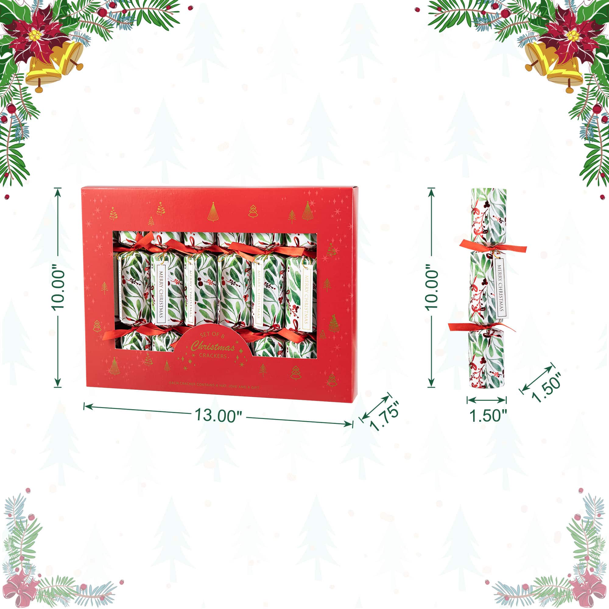 Glitzhome® 10" Christmas Holy Leaves Party Cracker with Gift Contents, 8ct.