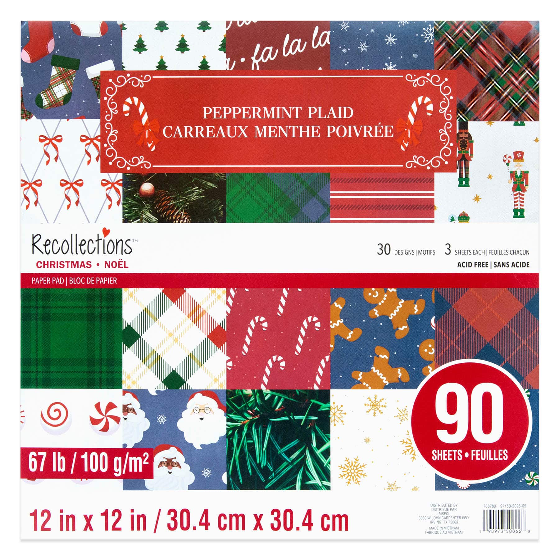 12" x 12" Peppermint Plaid Paper Pad, 90 Sheets by Recollections™