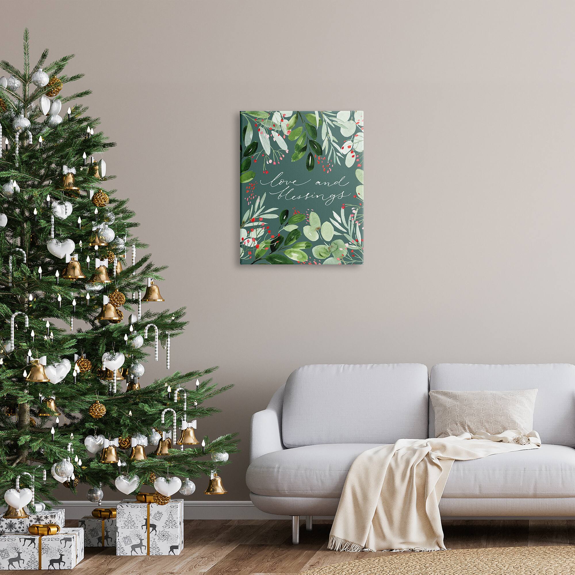 Stupell Industries Love & Blessings Green Floral Leaves Canvas Wall Art