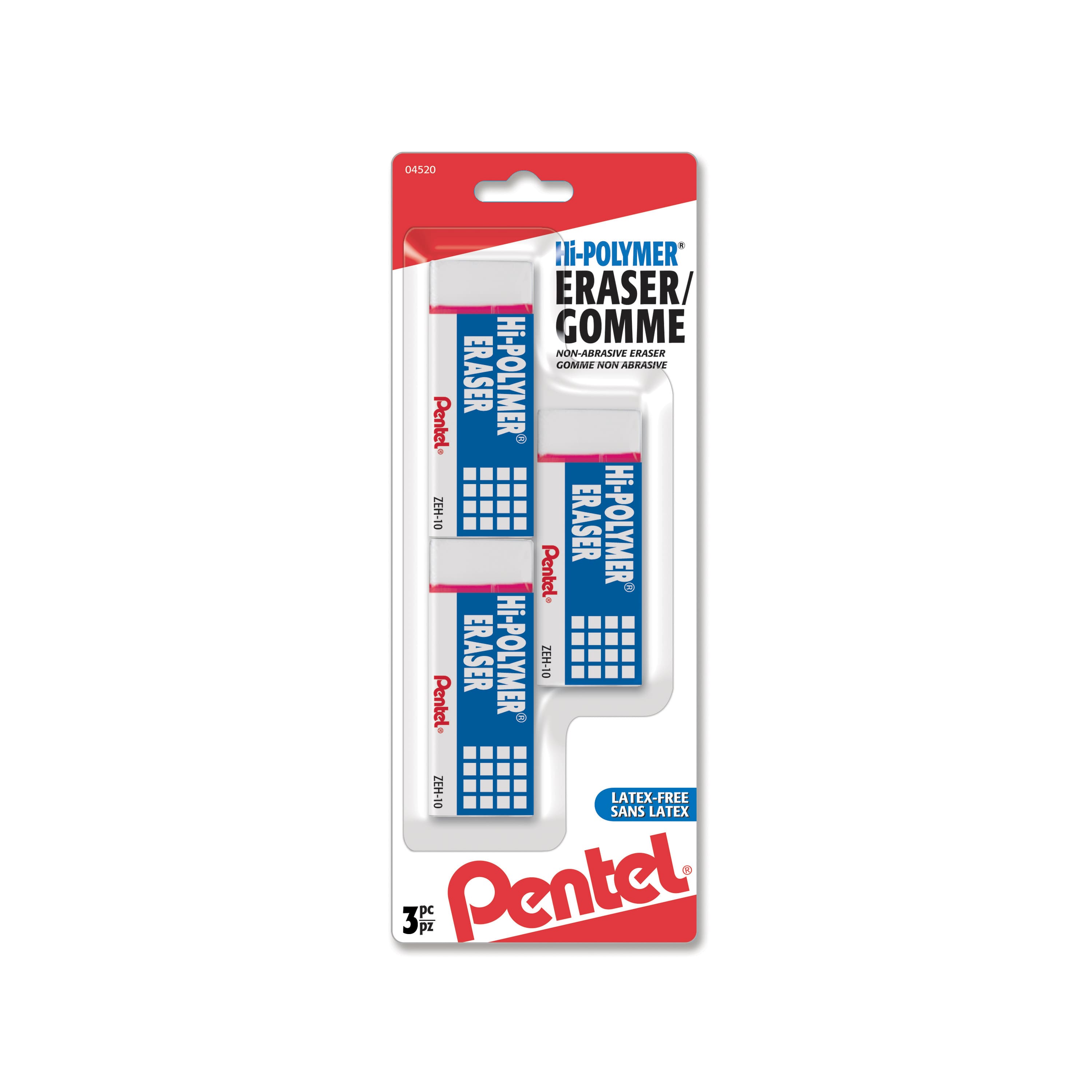 ZEH-10 Pentel Hi-Polymer Block Eraser, White Eraser, Large, Pack of 1