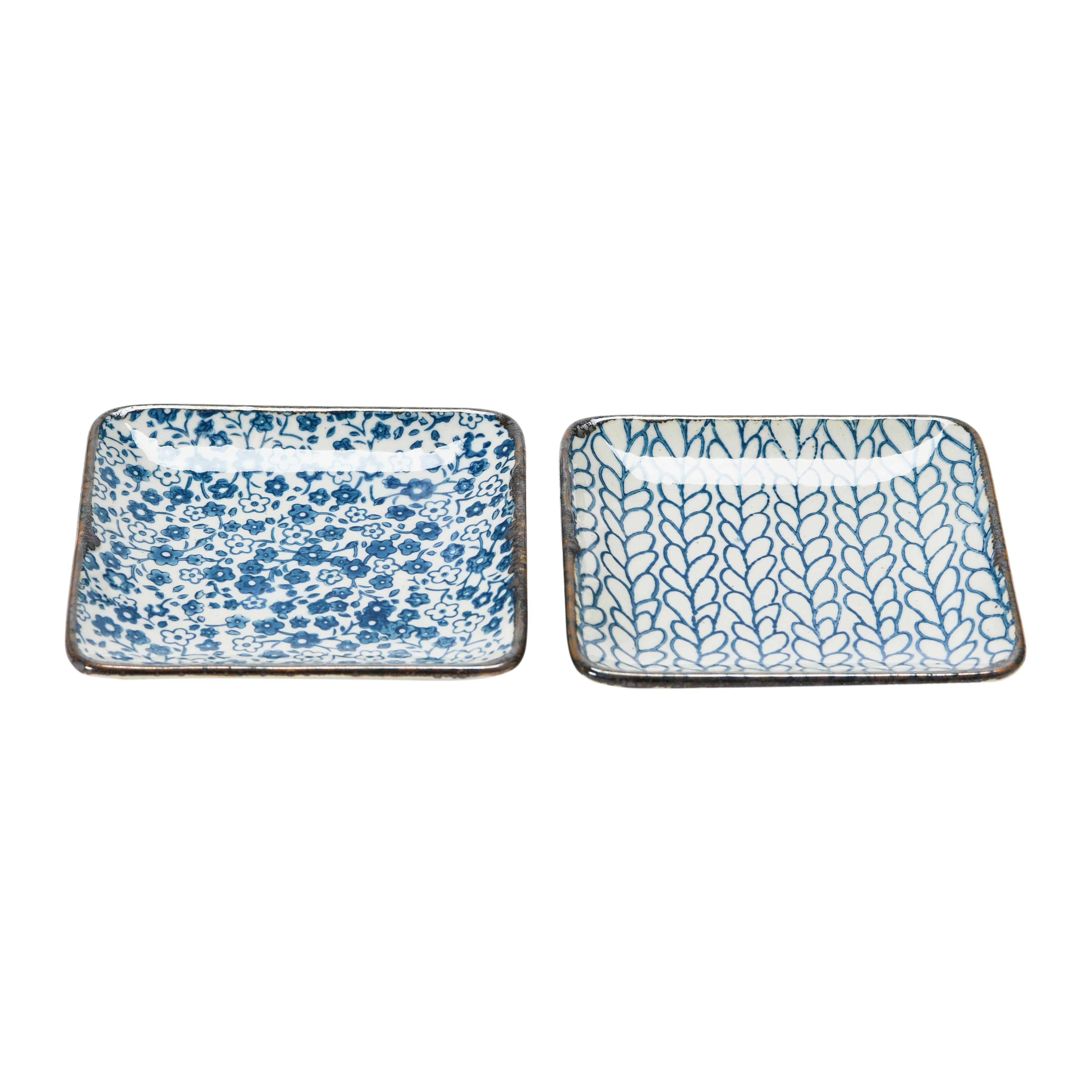 Hello Honey® 4" Blue & White Hand-Painted Decorative Stoneware Plates, 4ct.