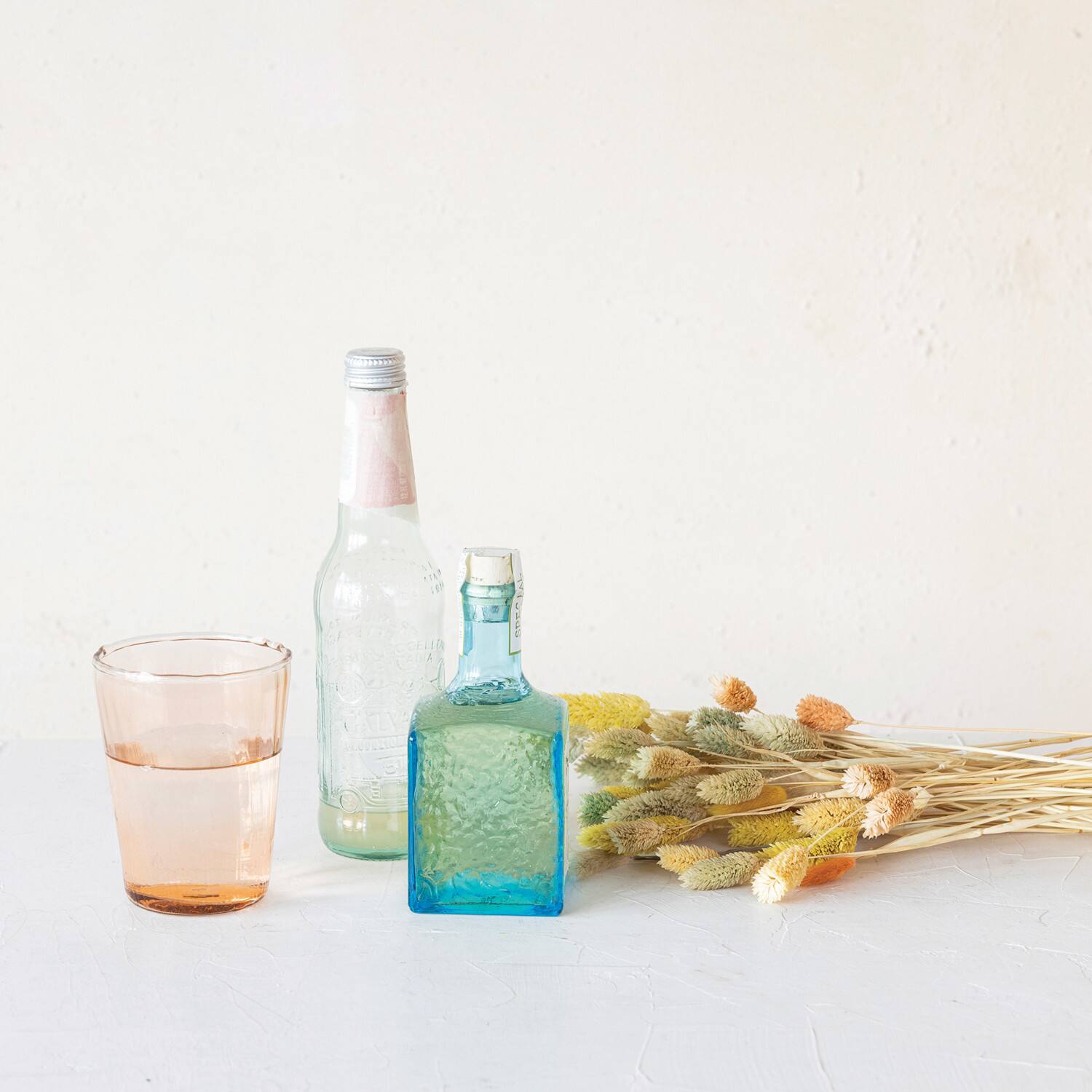 Hello Honey® 12oz. Peach Ribbed Round Reclaimed Glass Drinking Glasses, 12ct.