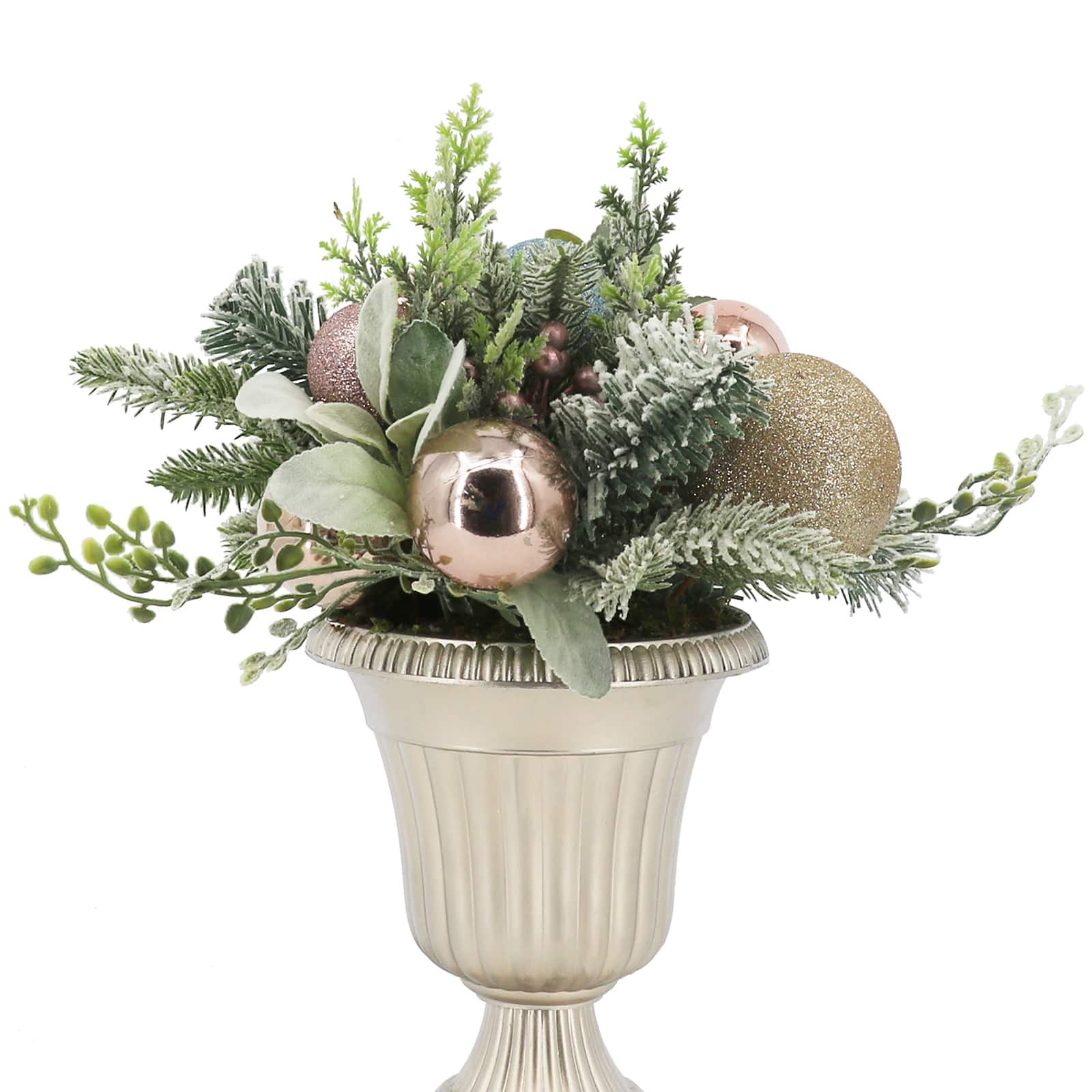 16&#x22; Pink, Gold, Blue &#x26; Green Christmas Floral Arrangement in Urn by Ashland&#xAE;