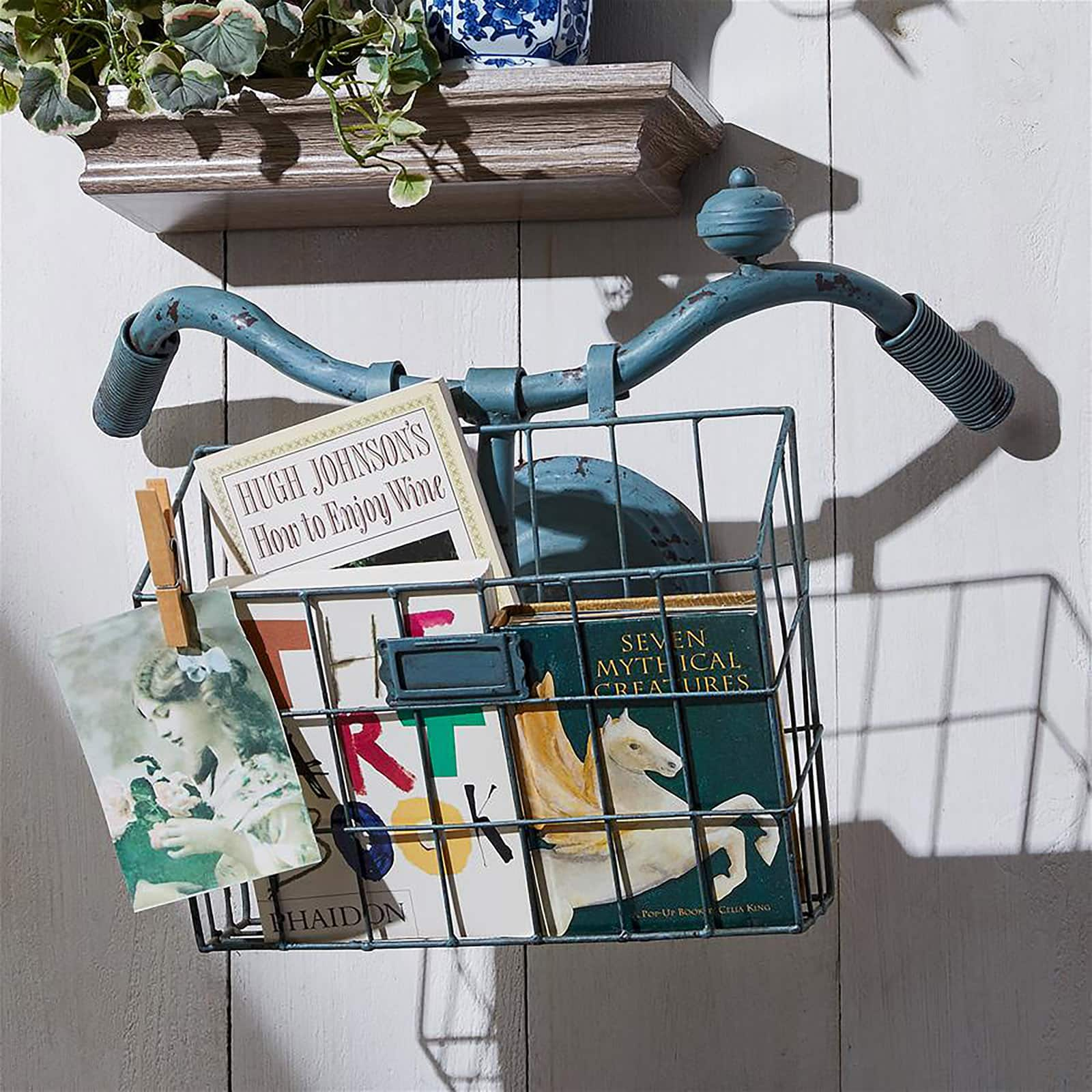 Design Toscano Blue Distressed Vintage Bicycle Basket Wall Sculpture