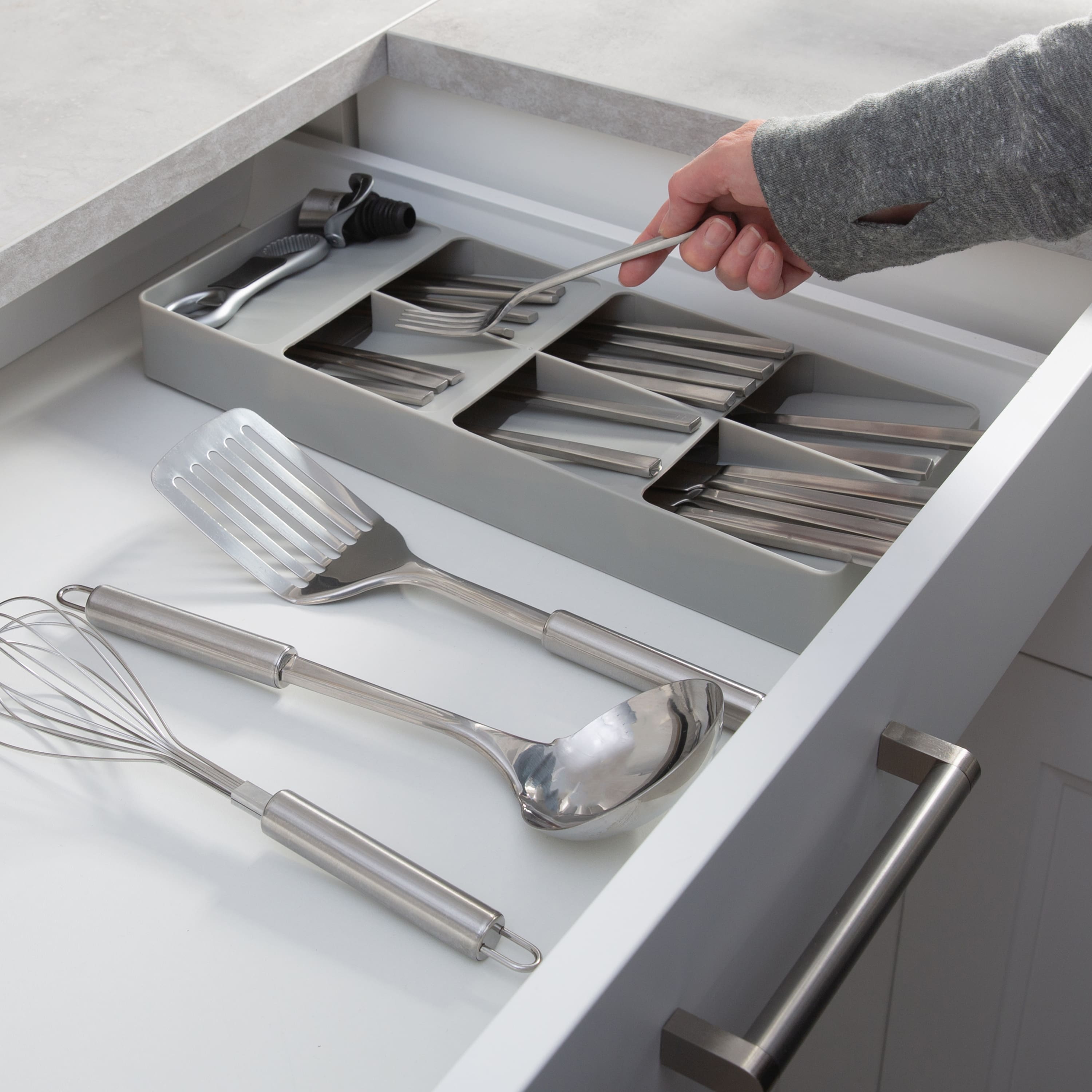 Kitchen Details Gray 7-Slot Drawer Cutlery Organizer