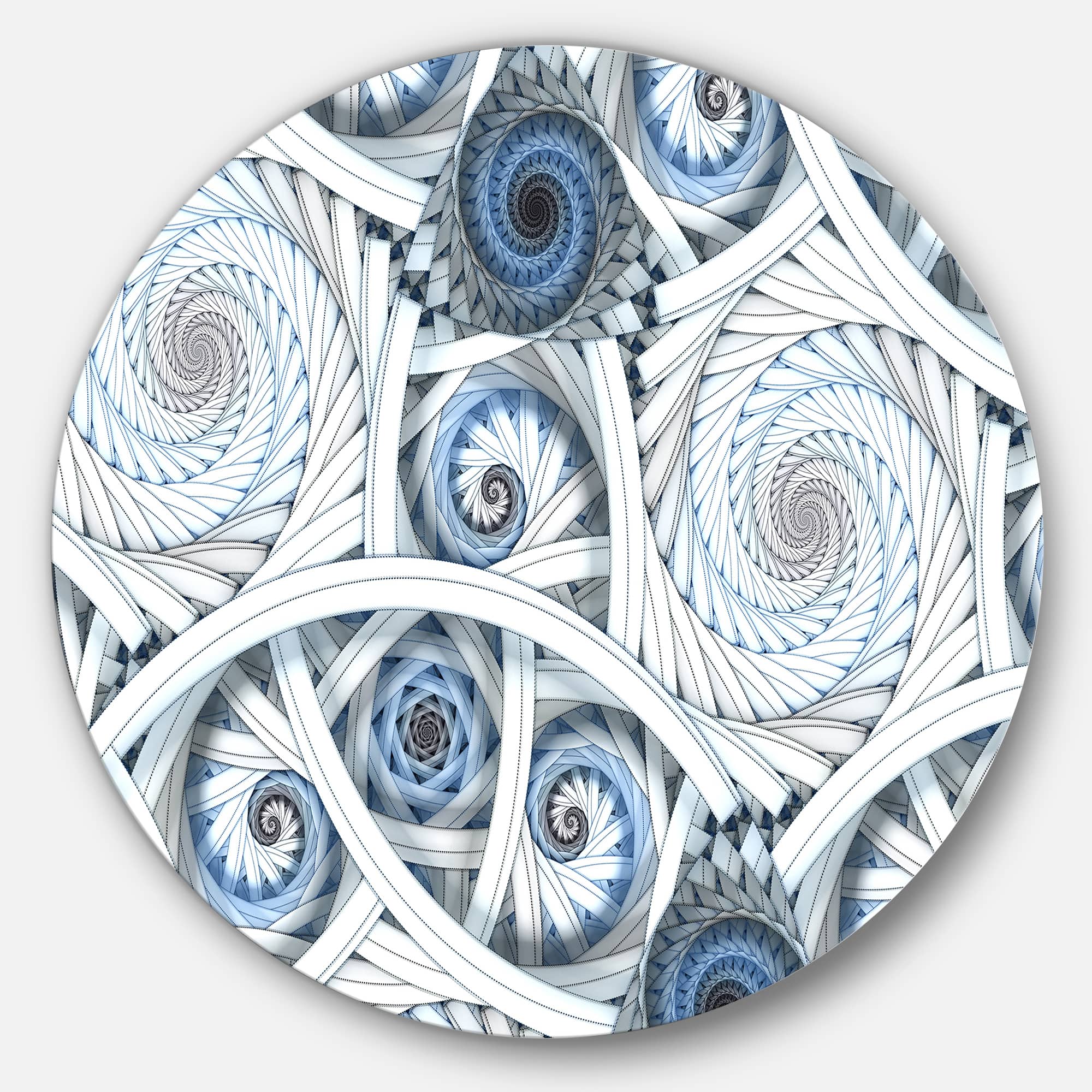Designart - White Spiral with Blue Fractal Art' Disc Large Abstract Circle Metal Wall Art