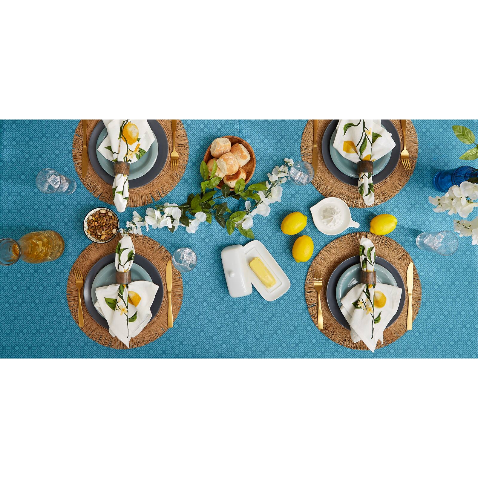 Storm Blue Tonal Lattice Print Outdoor Tablecloth, 60" Round