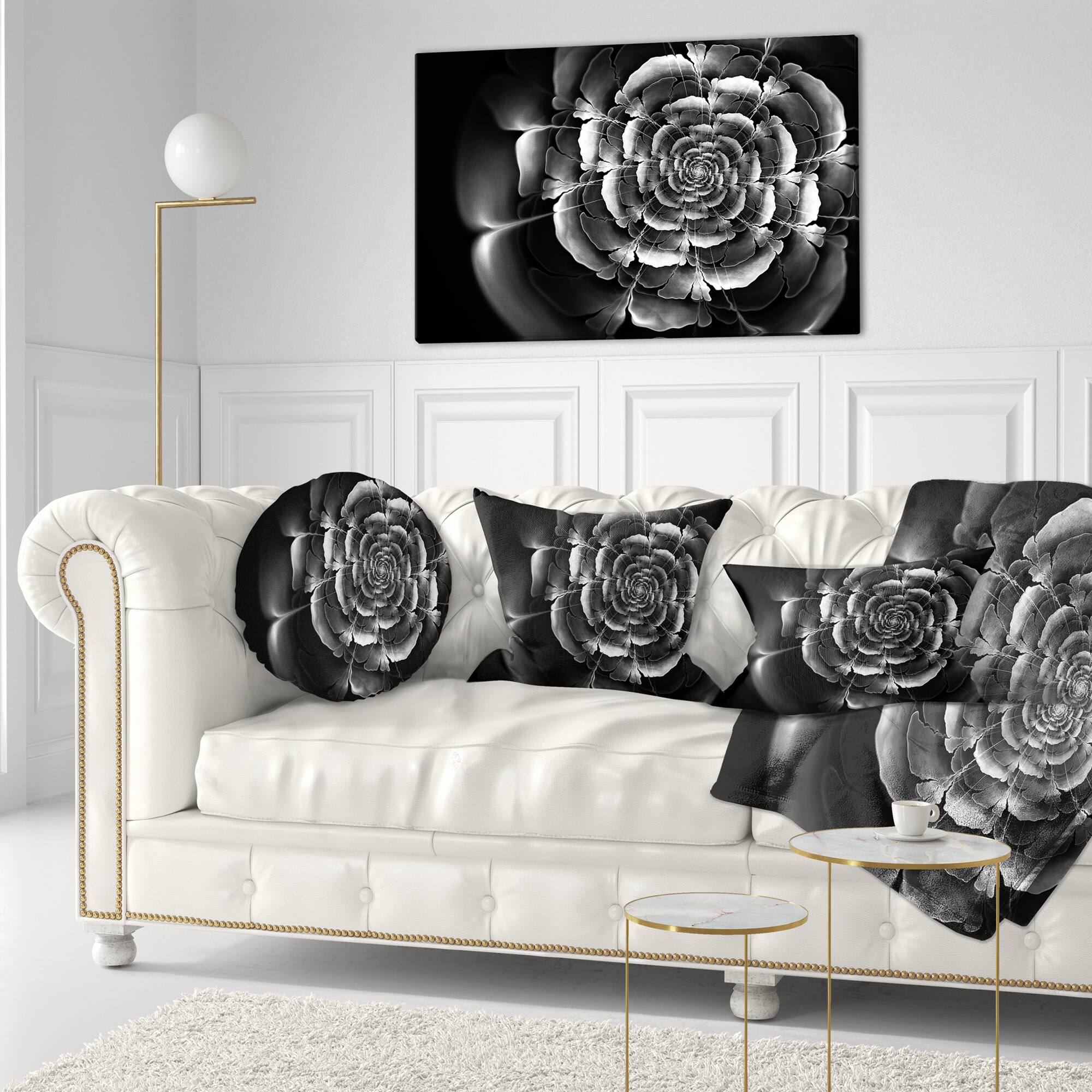 Designart - Fractal Silver Rose in Dark - Floral Canvas Art print