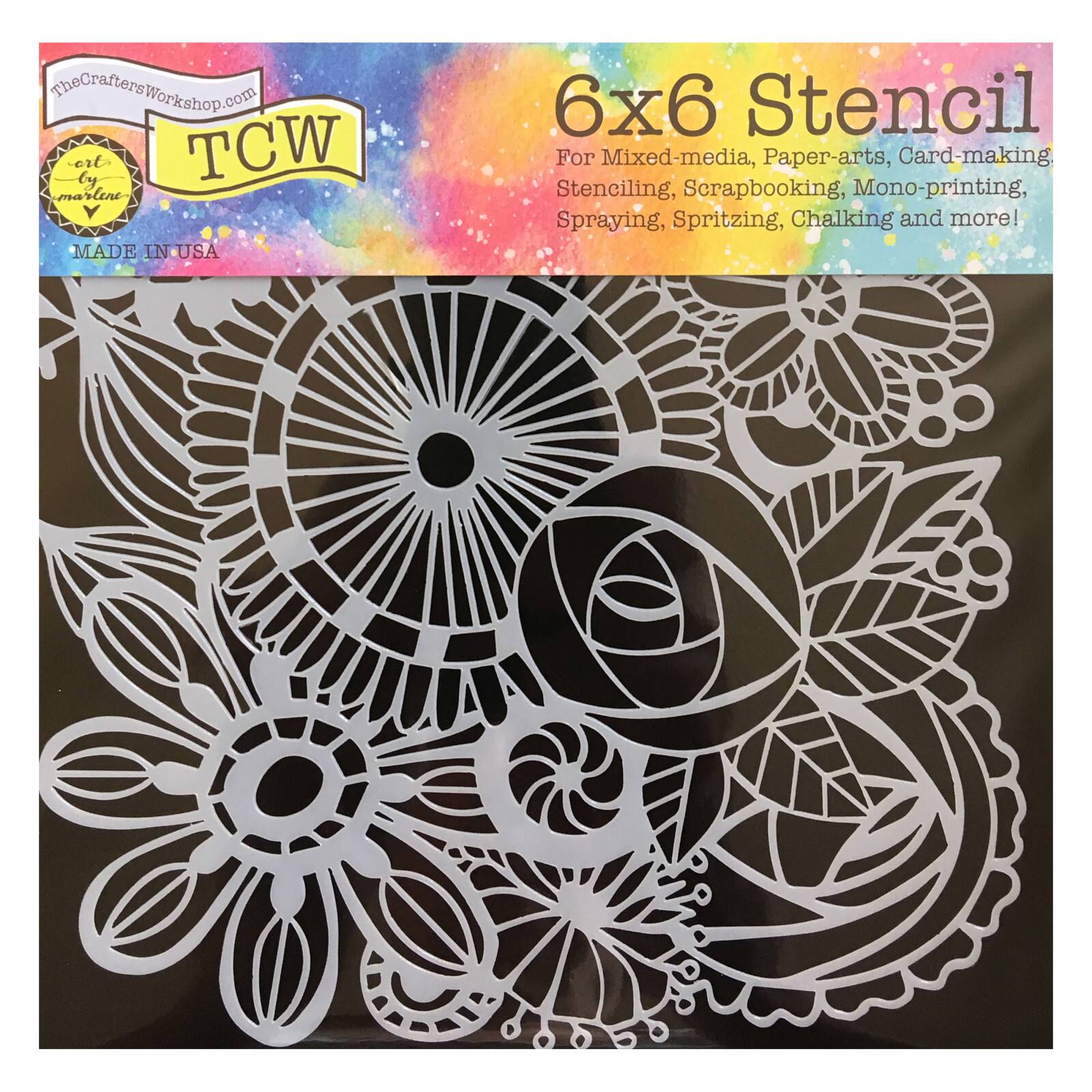 The Crafter's Workshop Blooming Garden Stencil, 6" x 6"