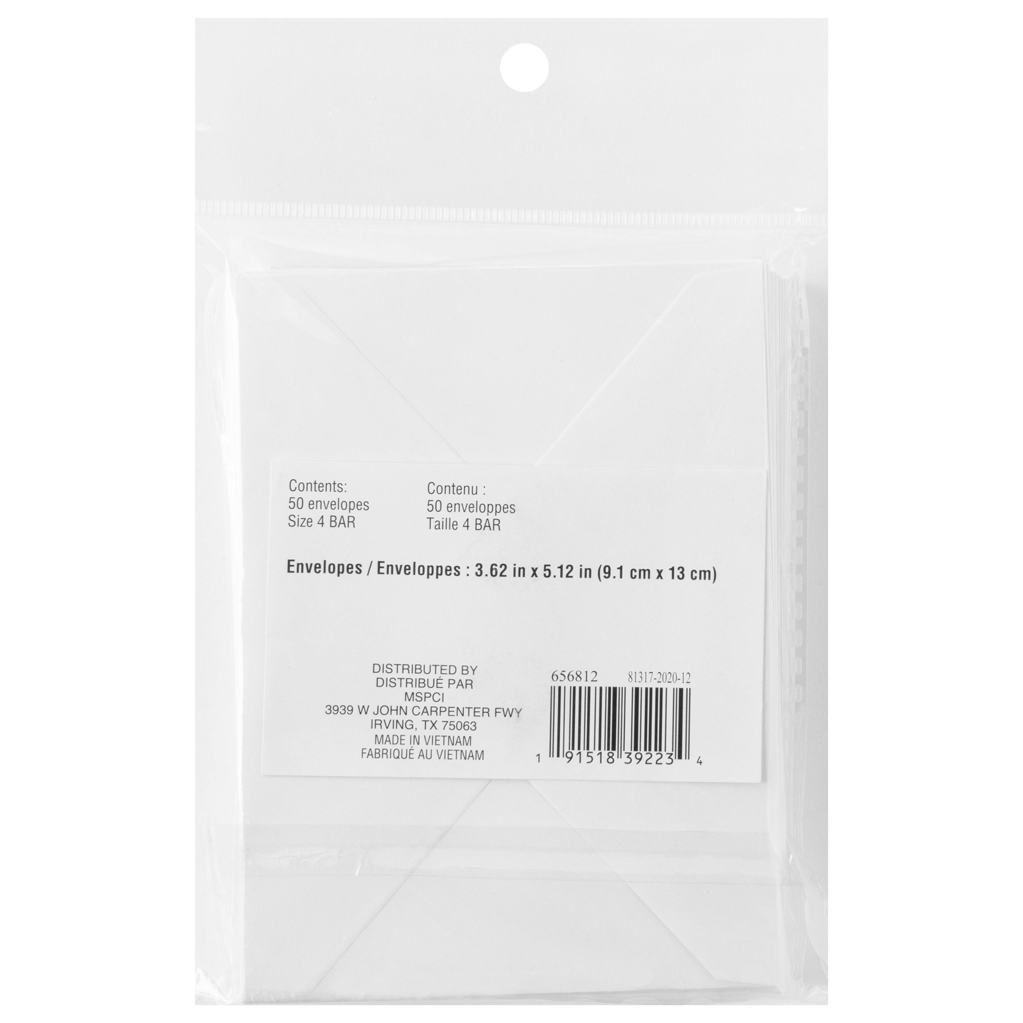 12 Packs: 50 ct. (60 total) 3.625&#x22; x 5.125&#x22; White 4 Bar Envelopes by Recollections&#x2122;