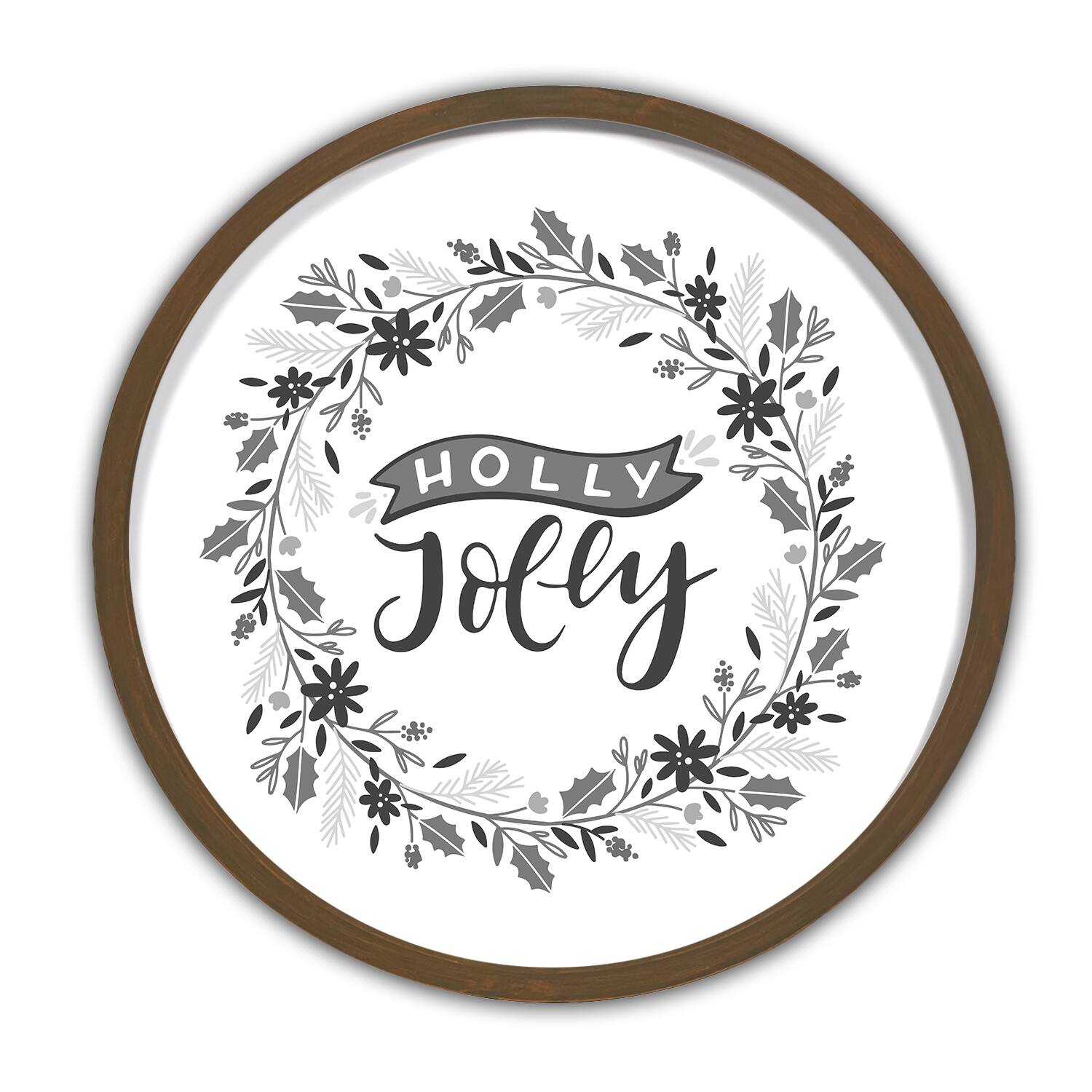 Holly Jolly Wreath Round Framed Print Wall Art