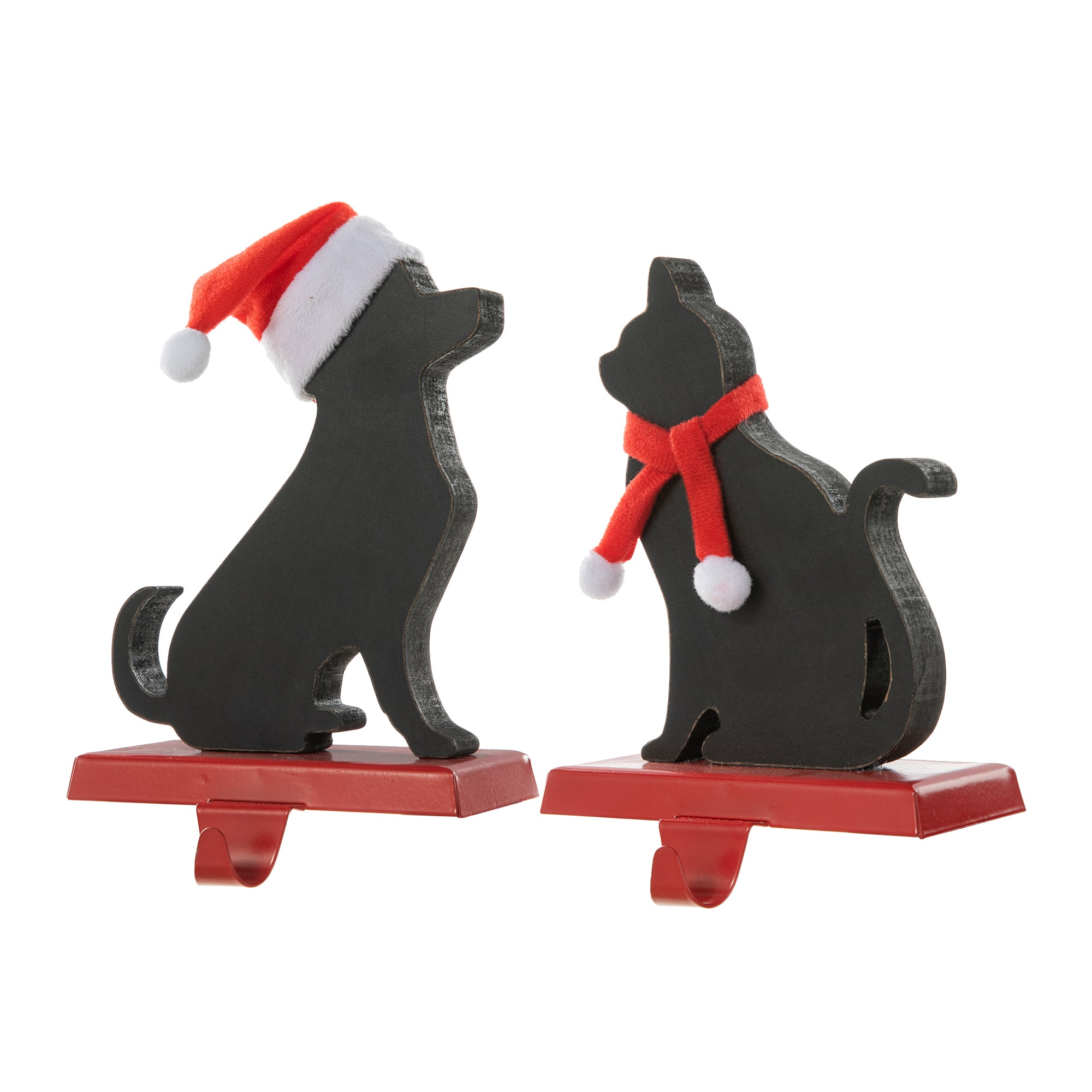 Glitzhome&#xAE; Cat &#x26; Dog Metal Christmas Stocking Holder Set