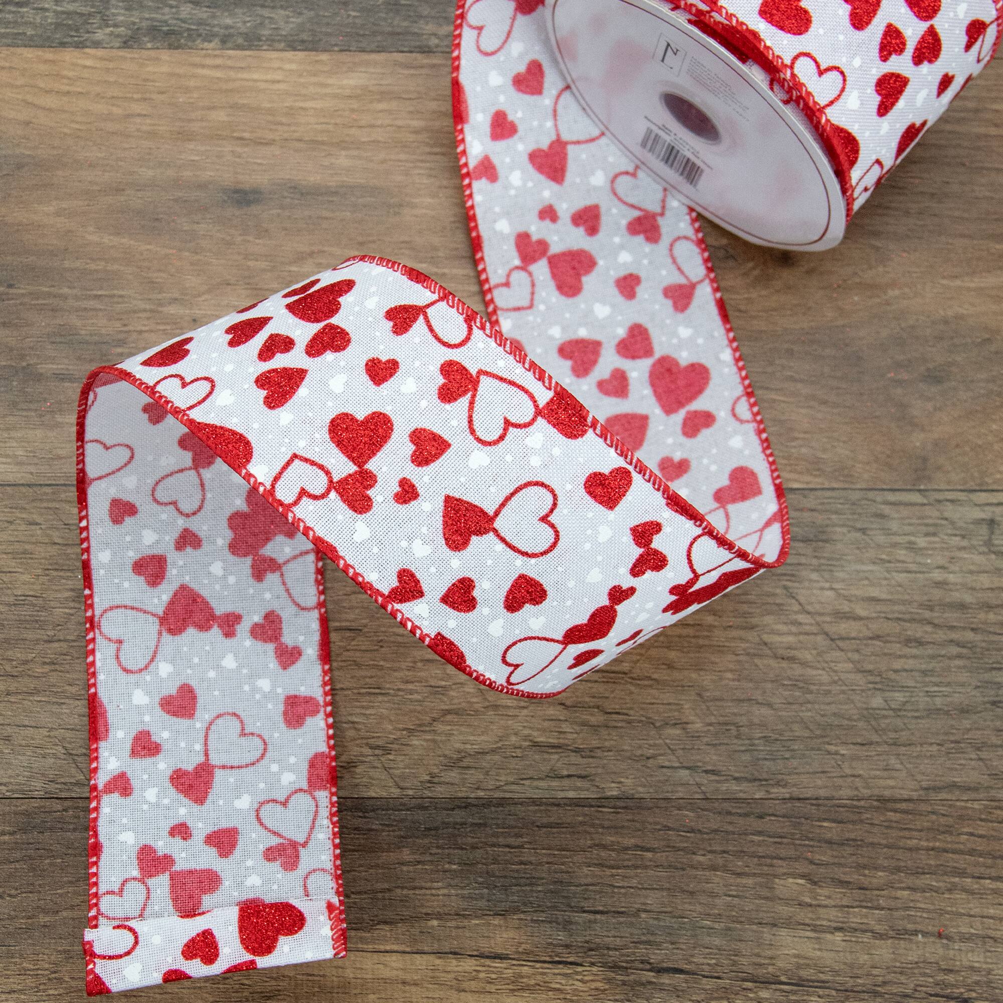 2.5" x 10yd. Small Glittered Hearts Valentine's Day Wired Craft Ribbon