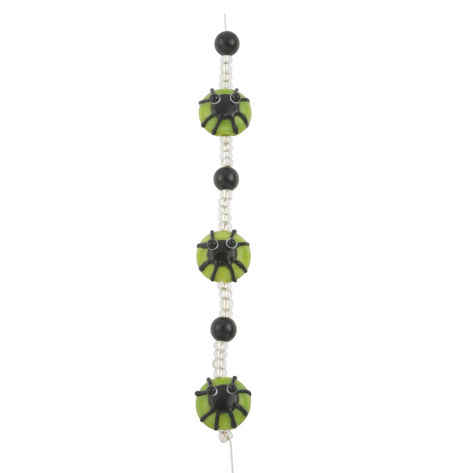12 Pack: Green & Black Spider Lampwork Glass Bead Mix by Bead Landing™