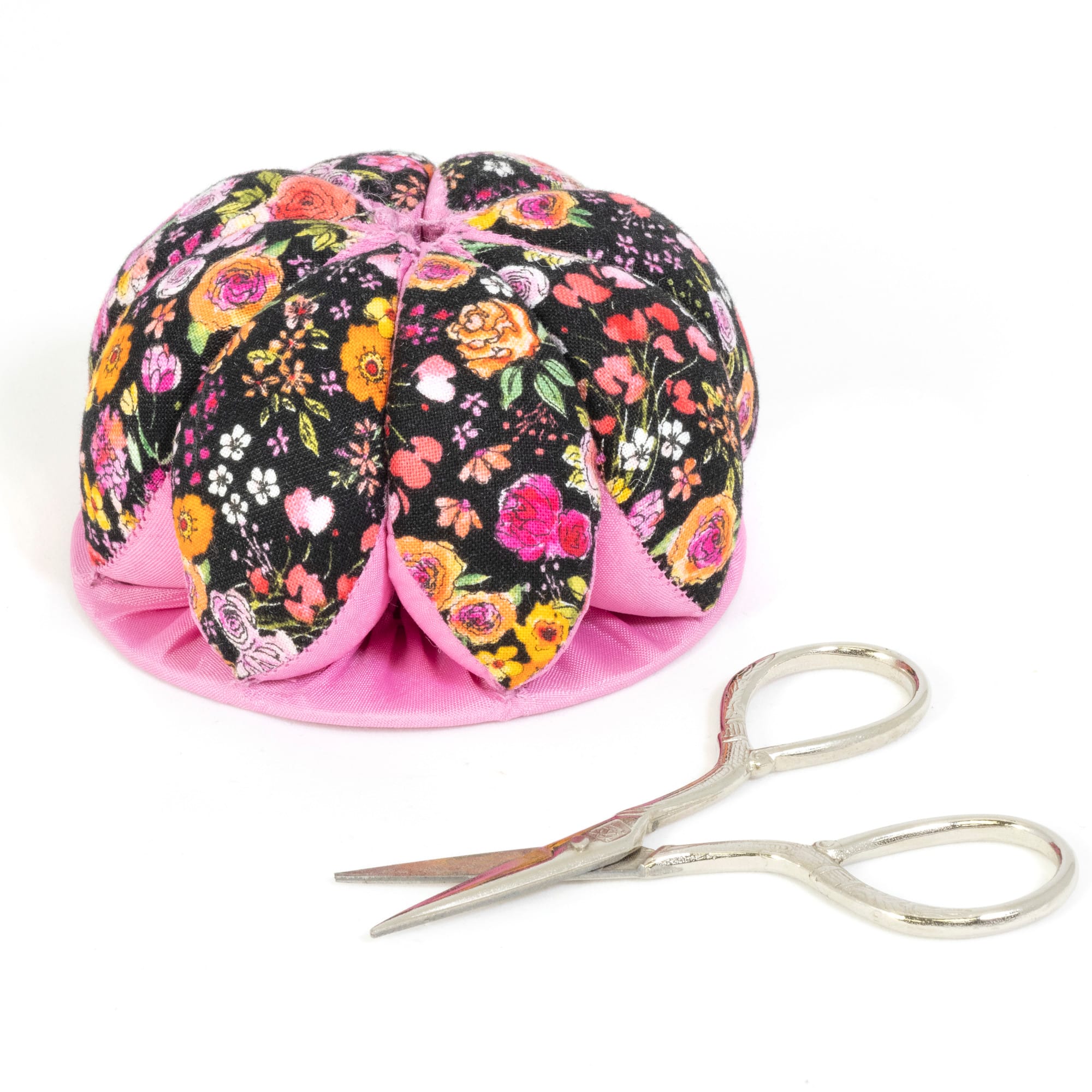 Dritz® Black & Pink Floral Pin Cushion with Scissors