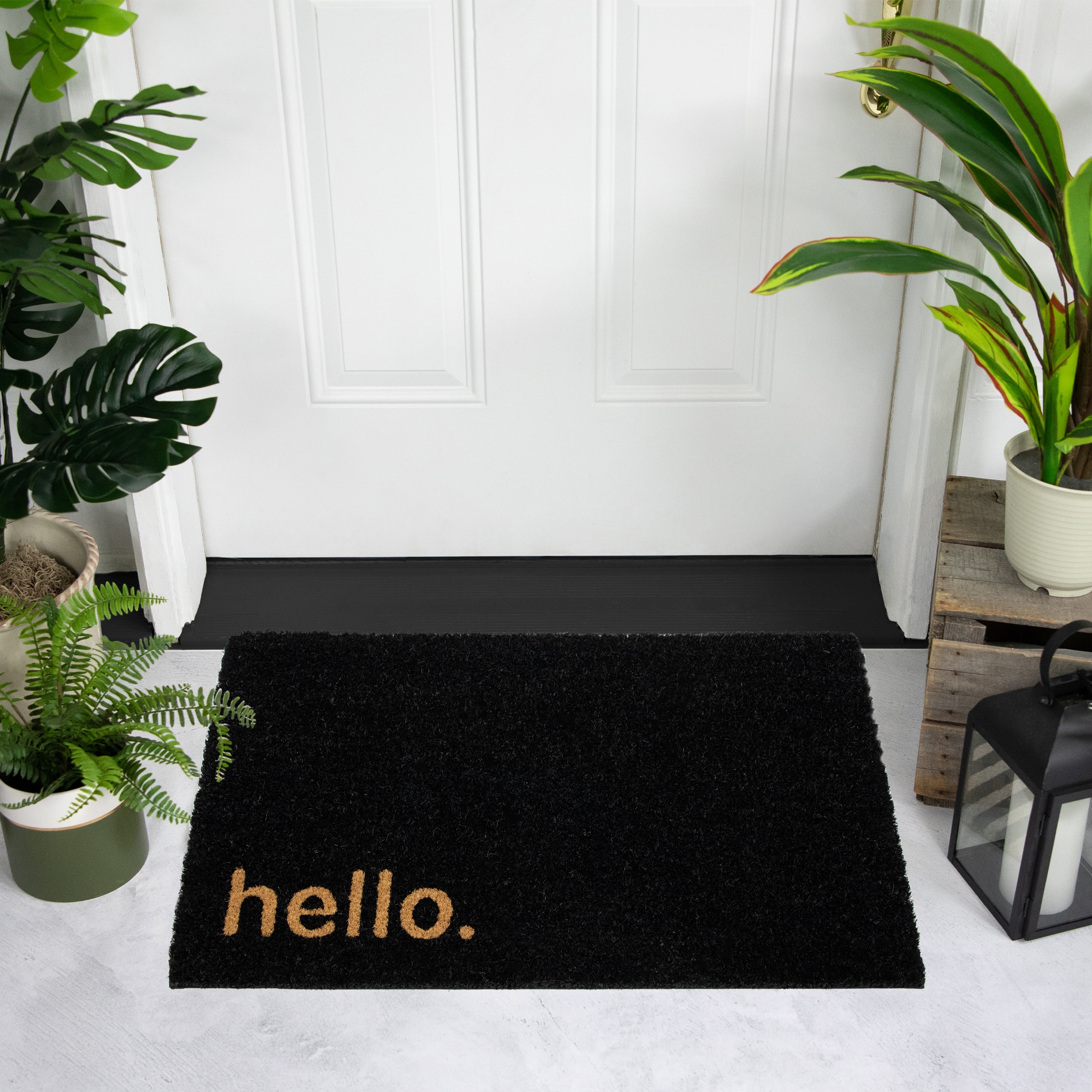 Black Hello Doormat