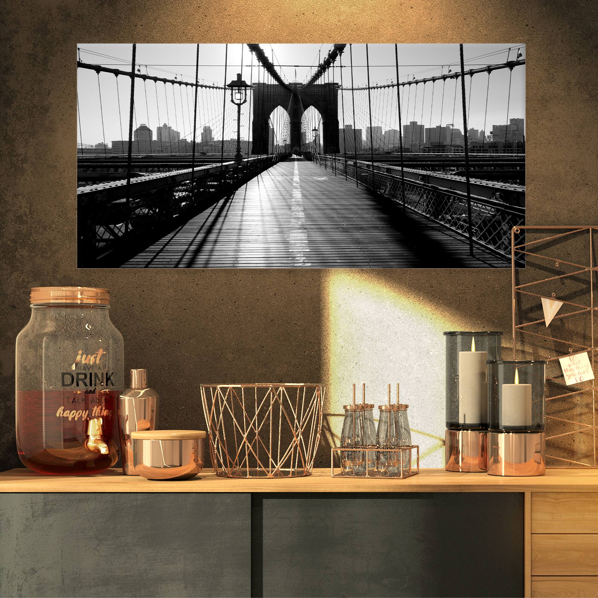 Designart - Dark Brooklyn Bridge - Cityscape Photo Canvas Print