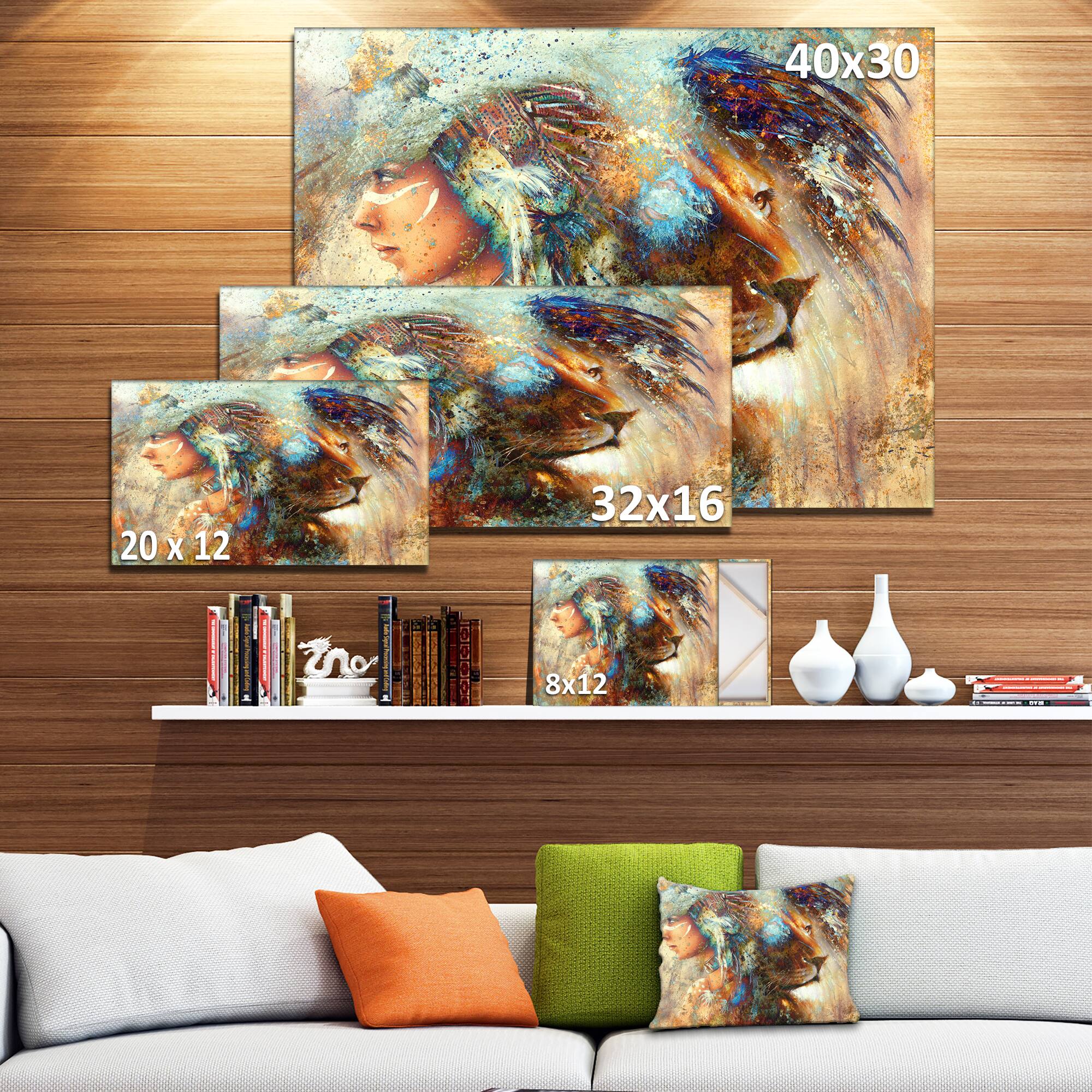 Designart - Indian Woman Collage with Lion - Indian Canvas Artwork