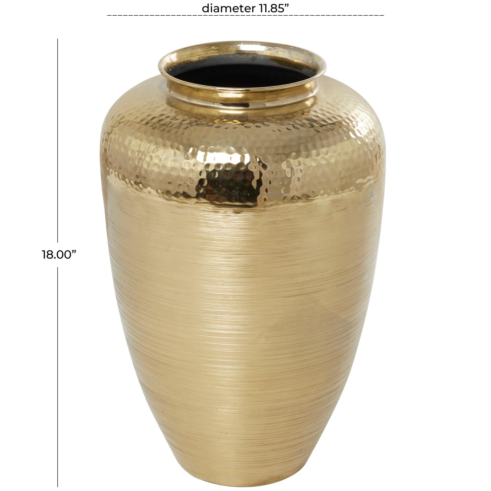 18&#x22; Gold Aluminum Brushed Vase with Hammered Top