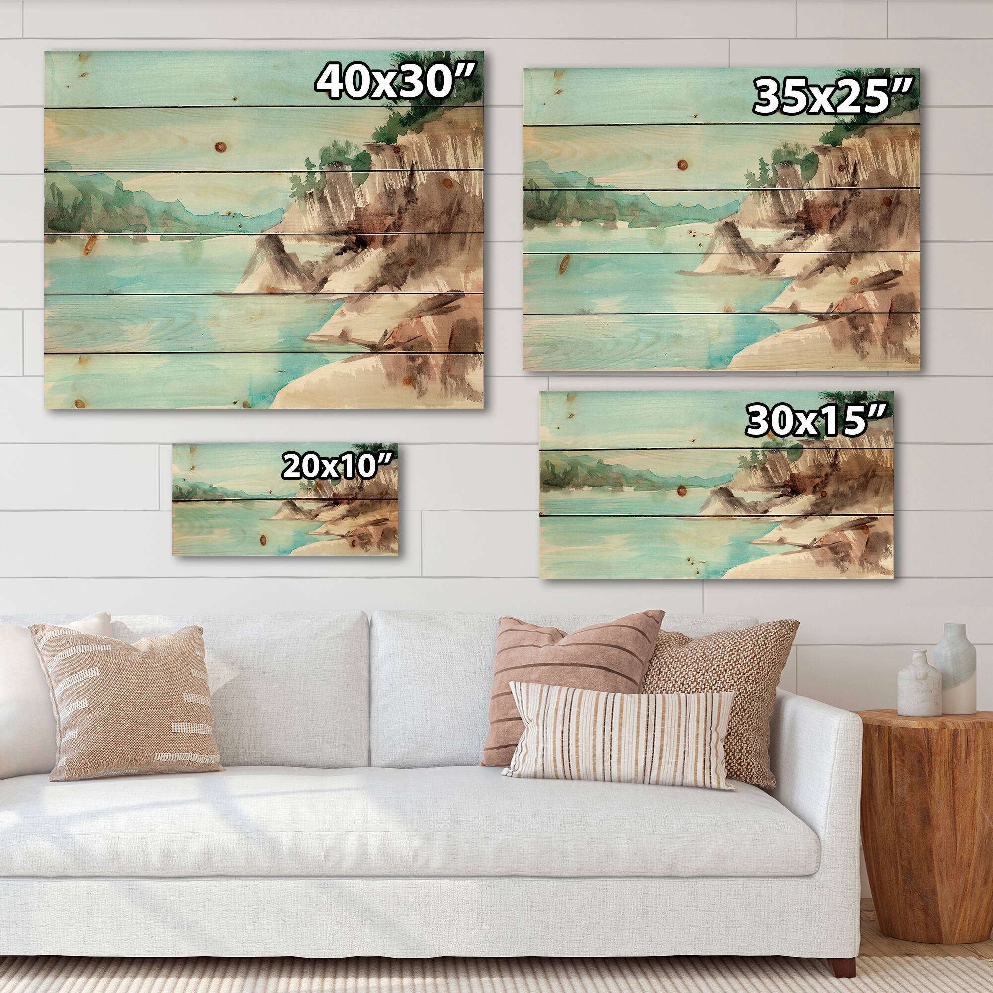 Designart - Rocks By The Blue Lake - Lake House Print on Natural Pine Wood