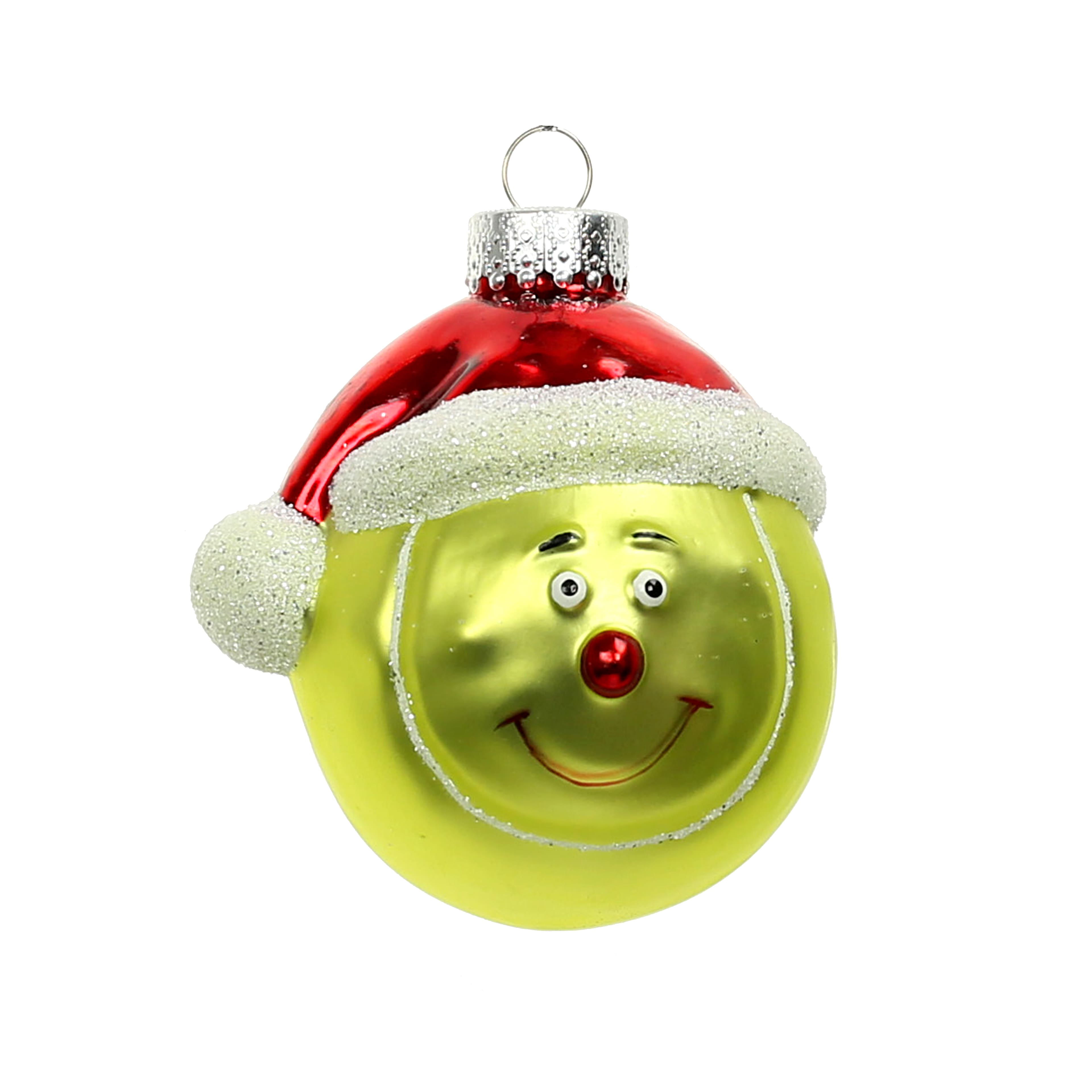 3&#x22; Yellow Tennis Ball in Santa Hat Glass Ornament by Ashland&#xAE;