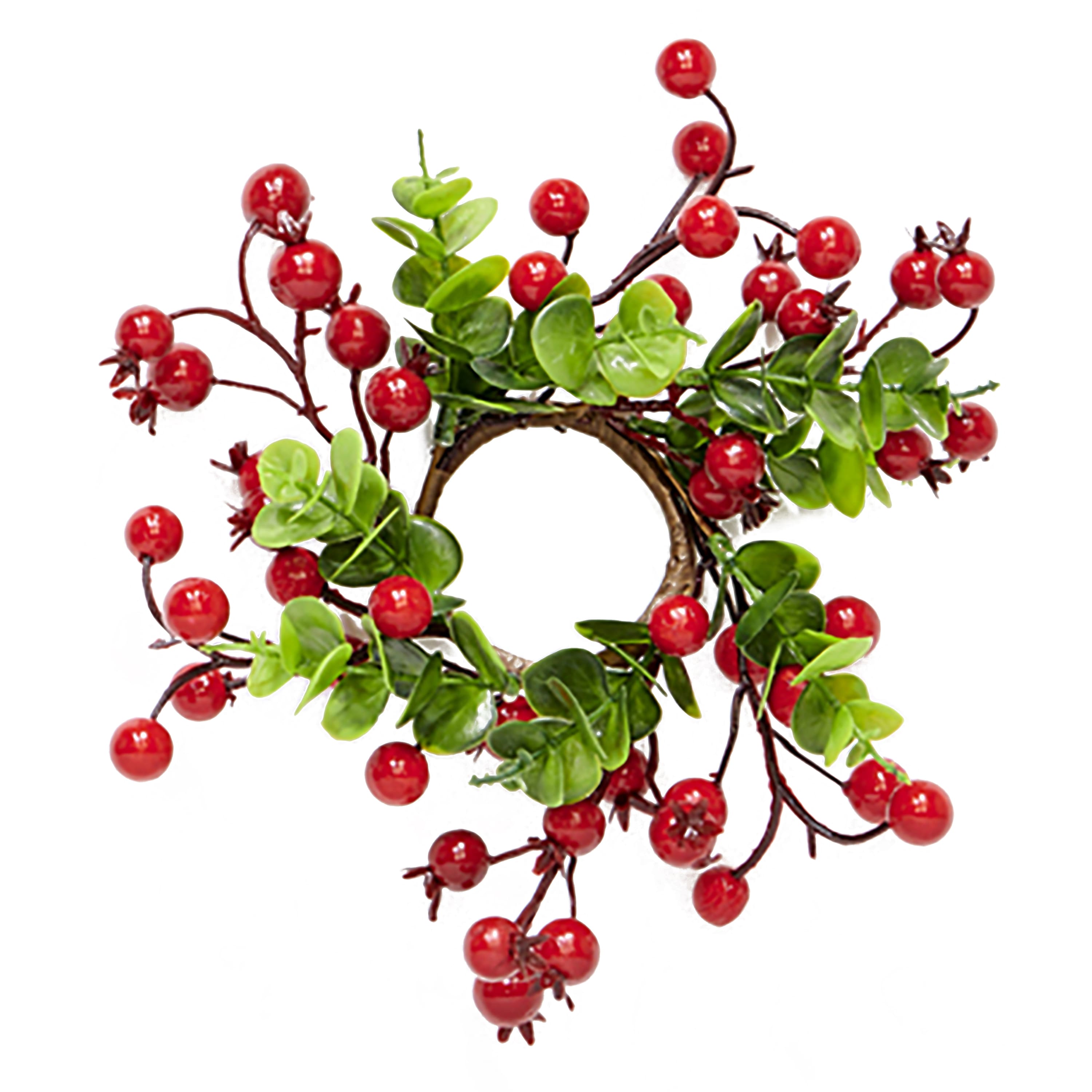 9" Red Berry & Eucalyptus Leaf Pillar Candle Rings, 6ct.