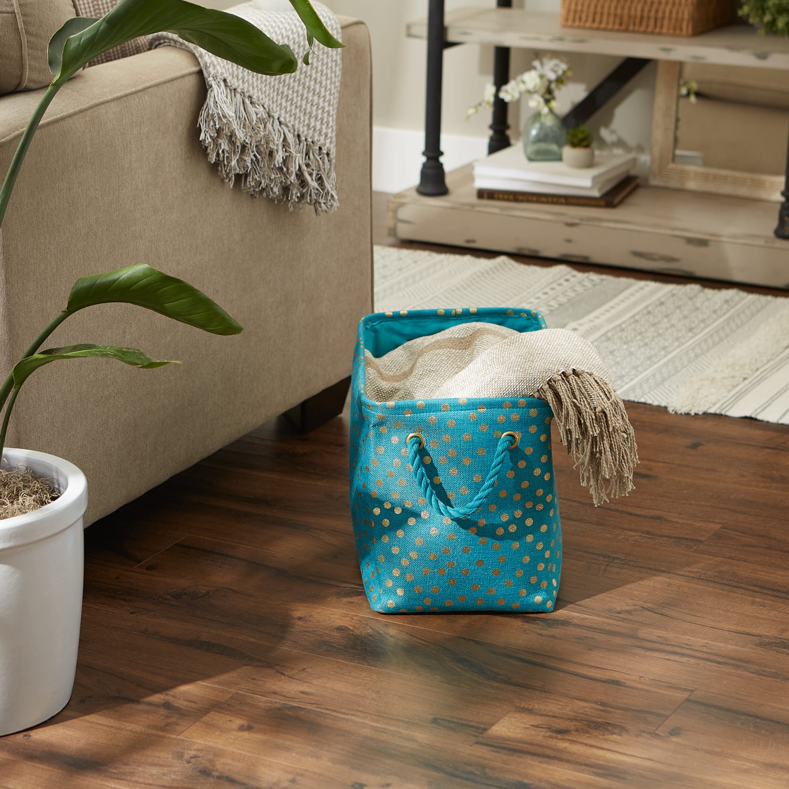 Medium Polyester Rectangle Bin With Gold Dots